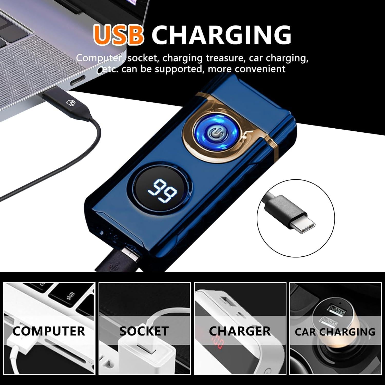 Encendedor Plasma SKRFIRE Recargable Antiviento LED Azul