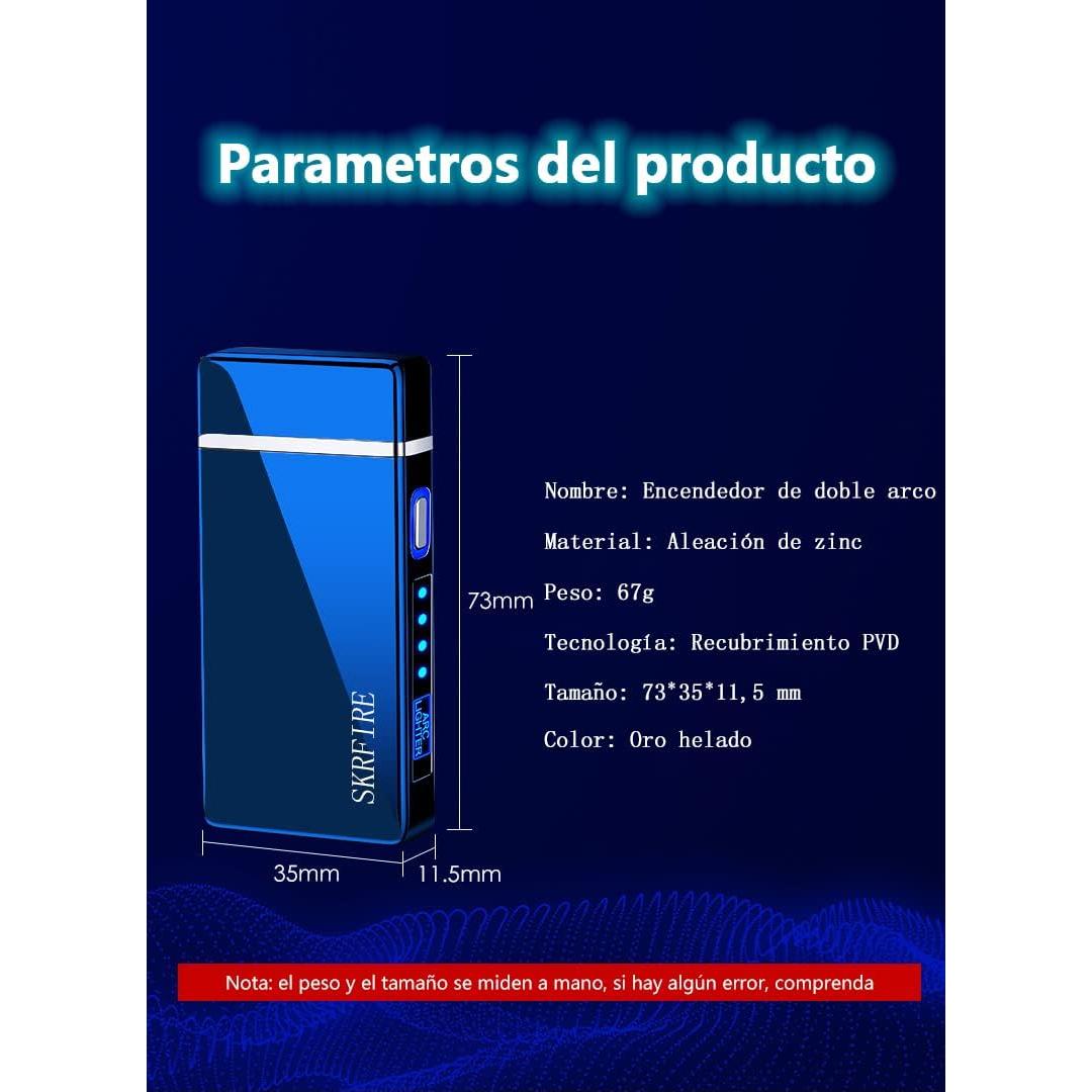 Encendedor Eléctrico SKRFIRE Doble Arco Recargable USB Azul