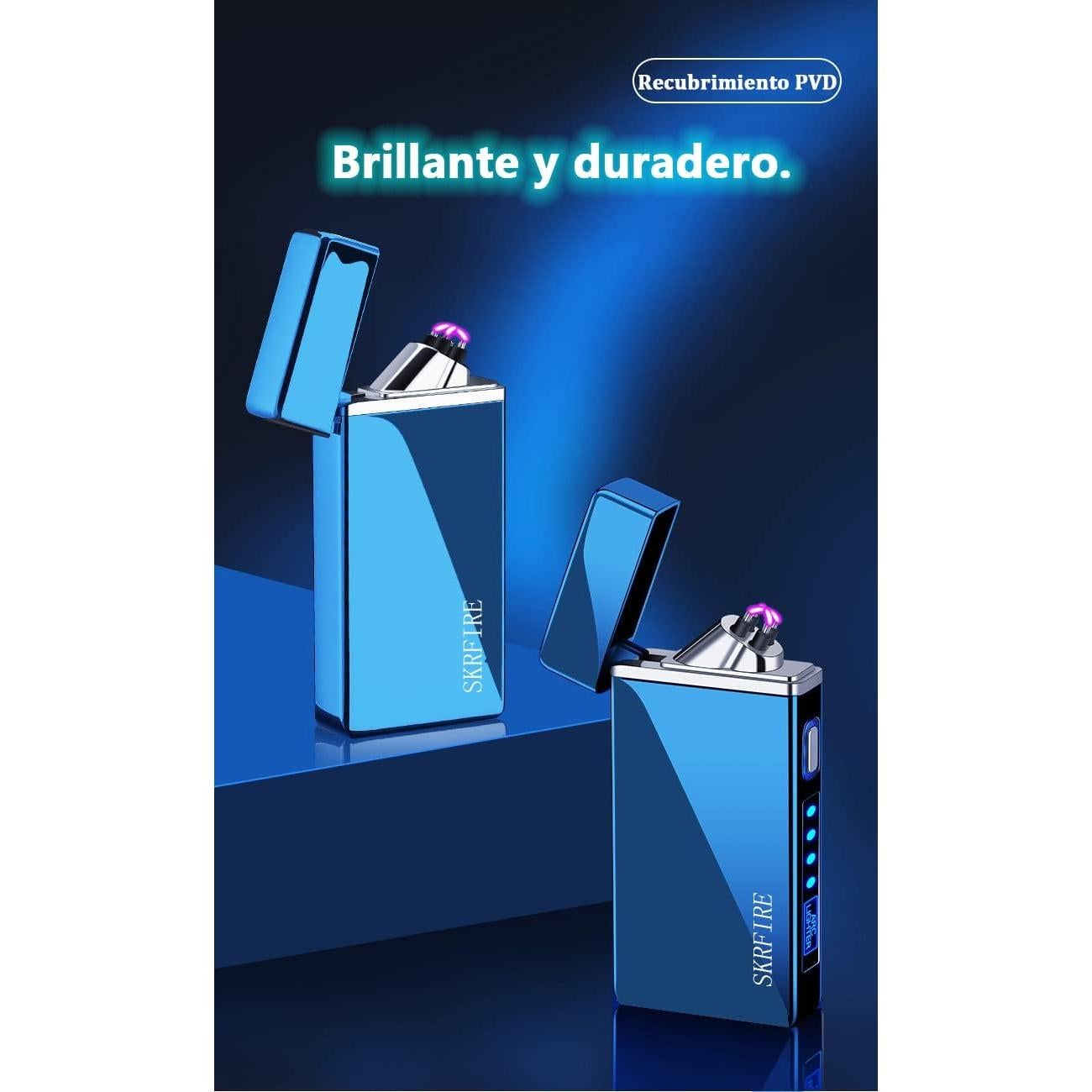 Encendedor Eléctrico SKRFIRE Doble Arco Recargable USB Azul