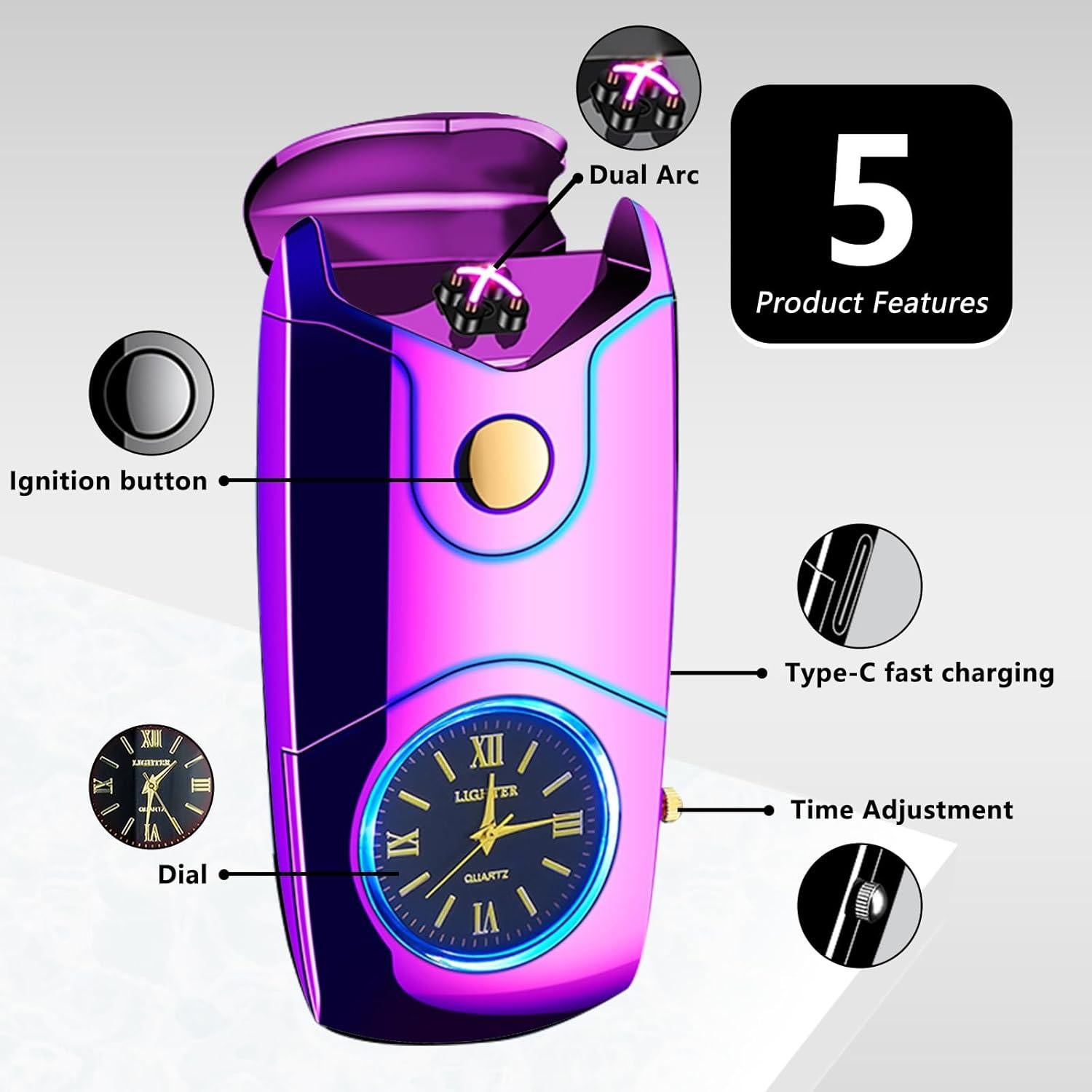 Encendedor Eléctrico Recargable USB C Comanyi Doble Arco Plasma