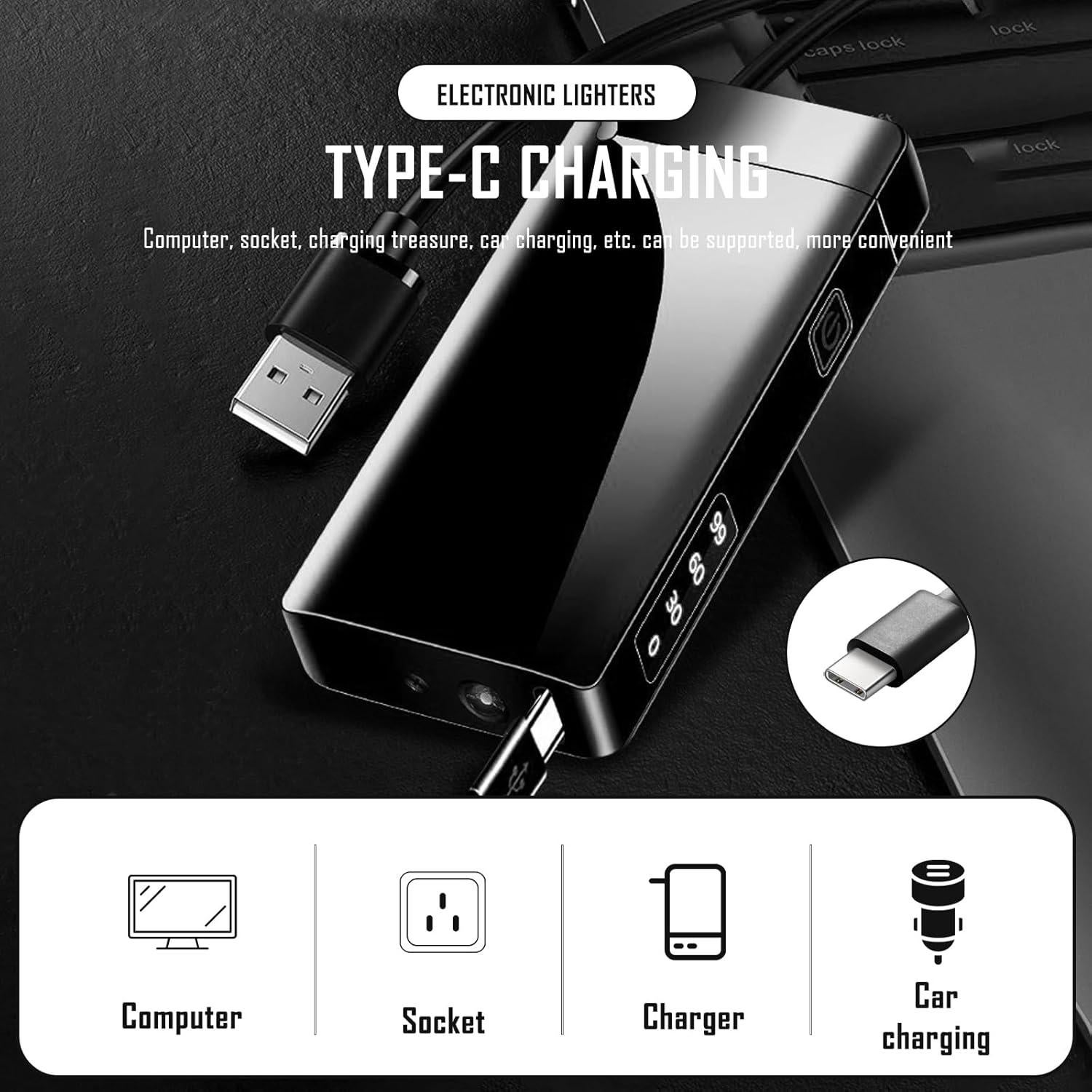 Encendedor Eléctrico Recargable SKRFIRE Negro - Plasma a Prueba de Viento