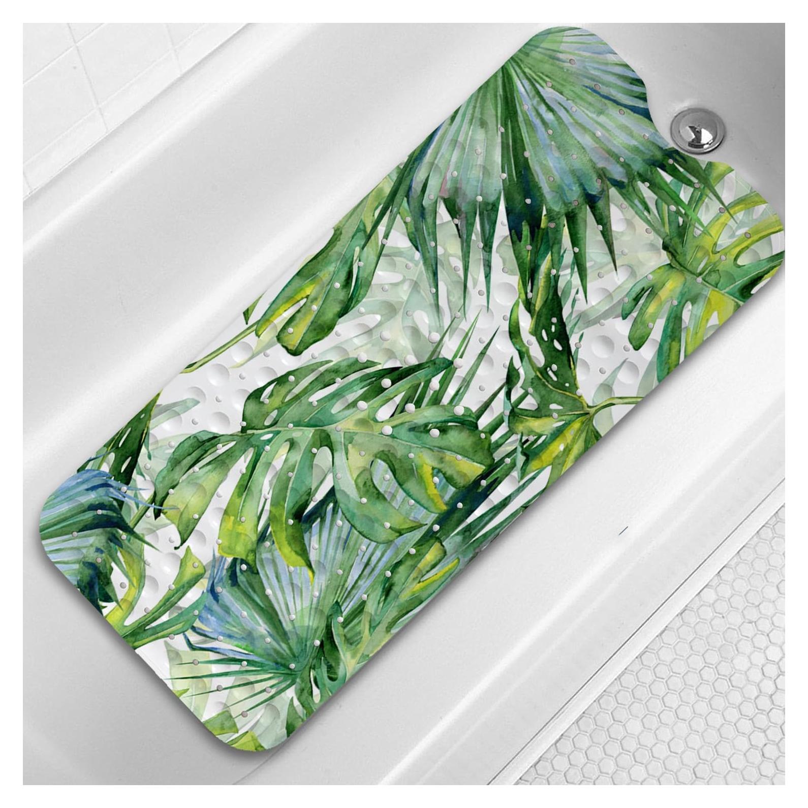 Alfombrilla de Baño Antideslizante Azppsad 101.6x40.6 cm Hojas Tropicales