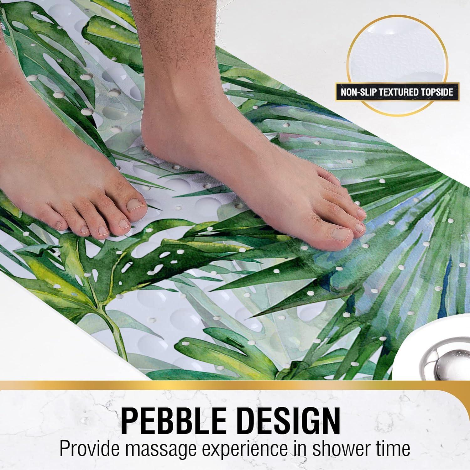 Alfombrilla de Baño Antideslizante Azppsad 101.6x40.6 cm Hojas Tropicales