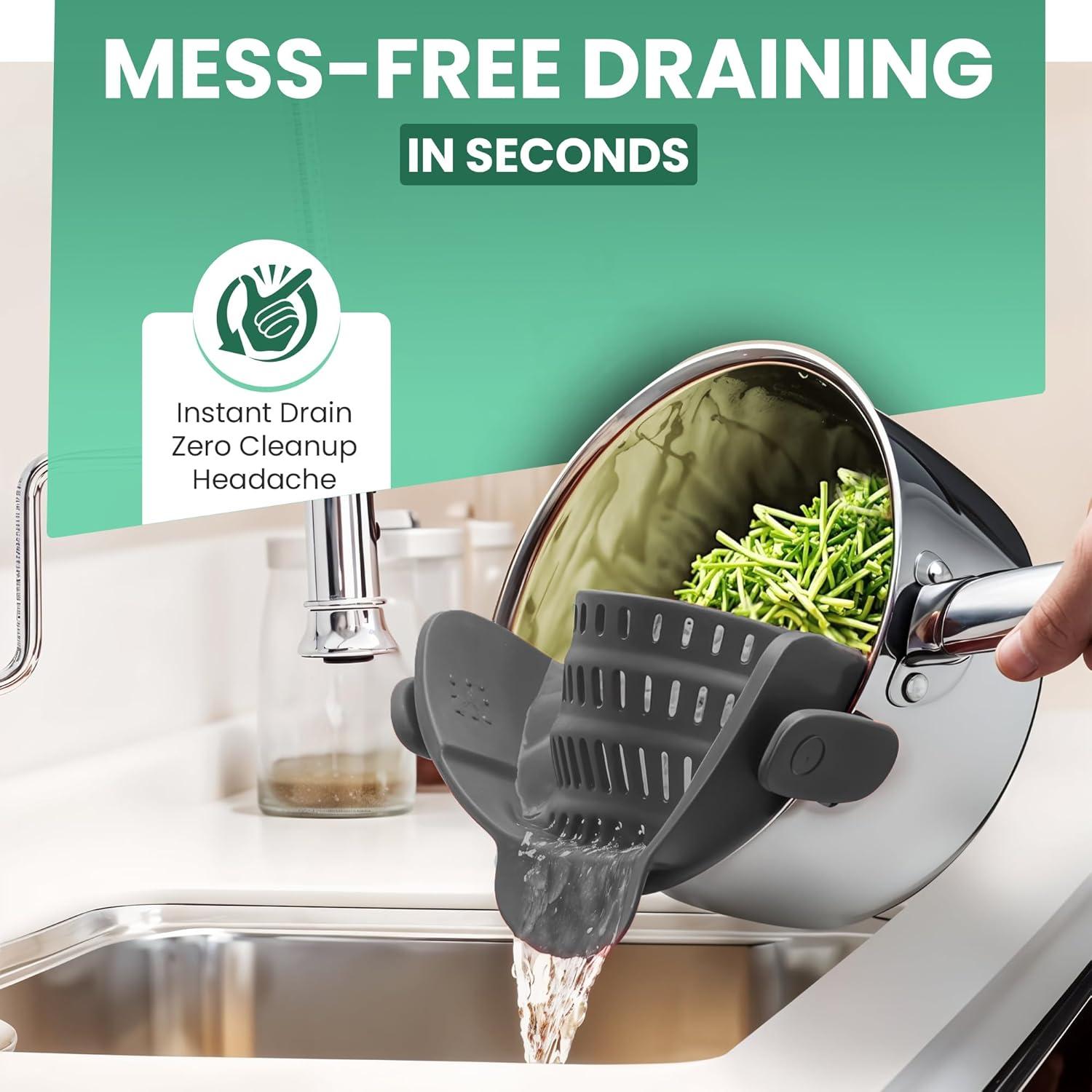 Colador Clip-On Blooming Sea Gris - Resistente al Calor y Apto para Lavavajillas