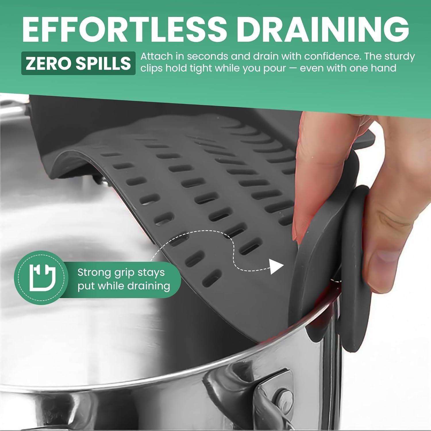 Colador Clip-On Blooming Sea Gris - Resistente al Calor y Apto para Lavavajillas