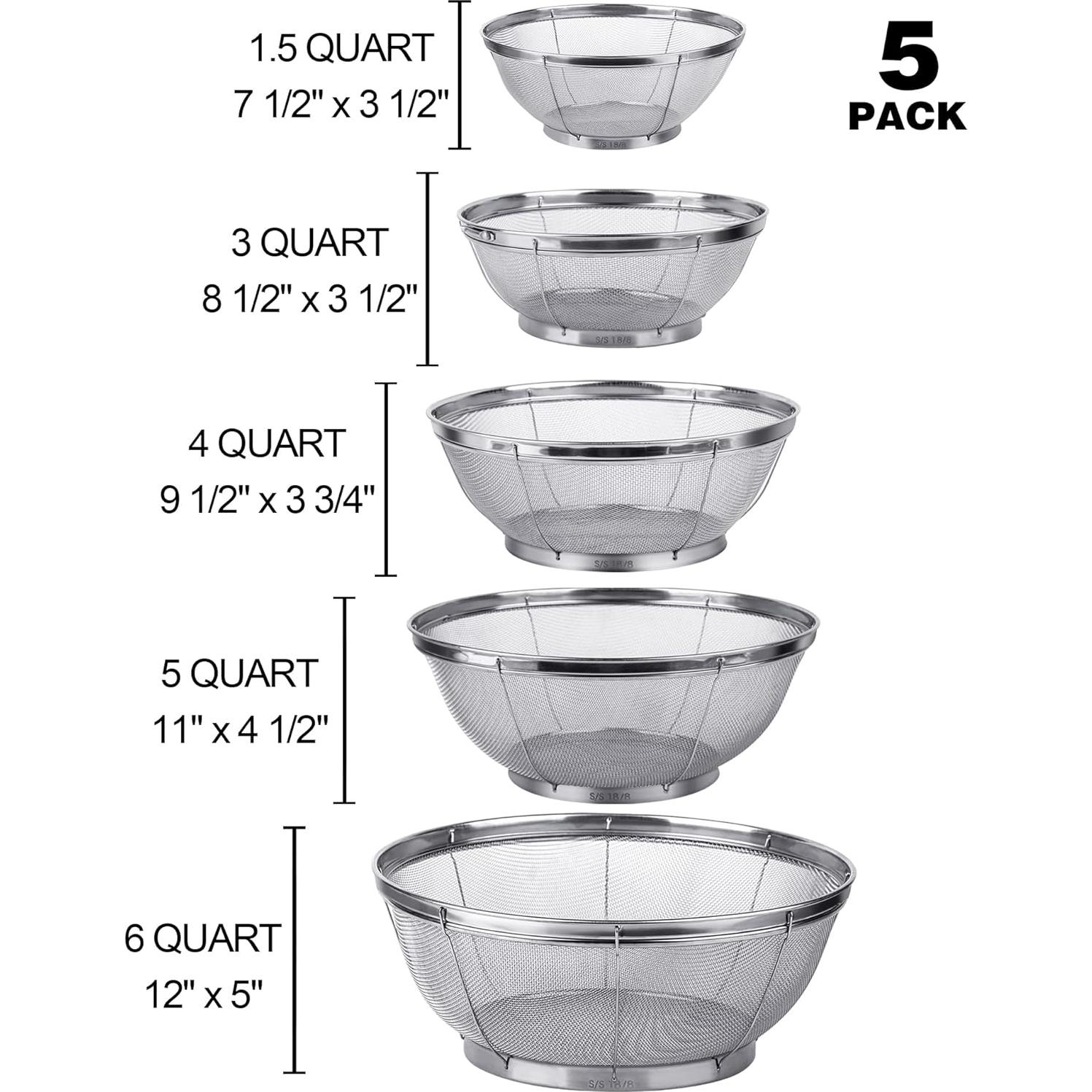 Coladores de Acero Inoxidable Tiawudi 5 Piezas 18/8