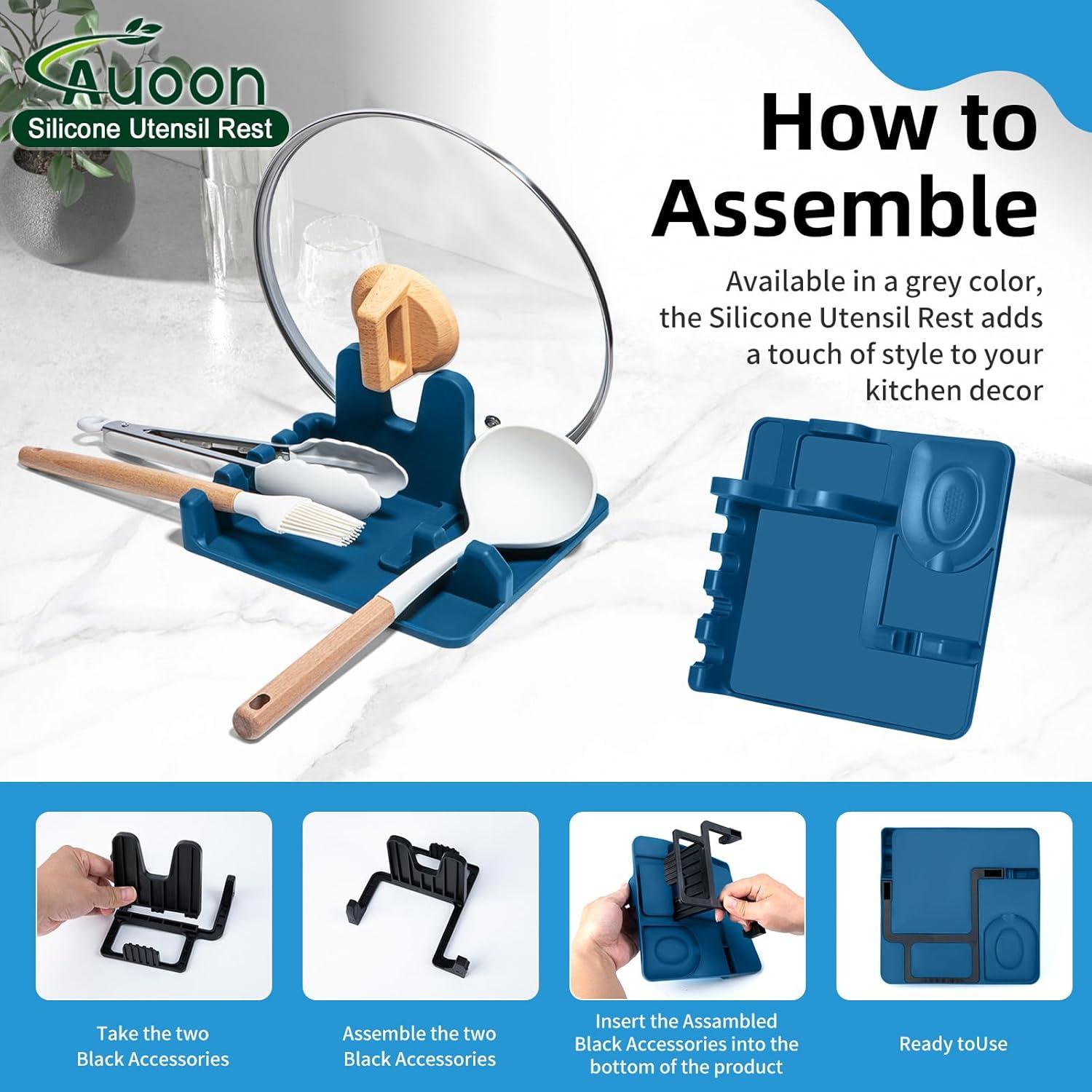 Colador Clip On AUOON de Silicona y Soporte de Utensilios