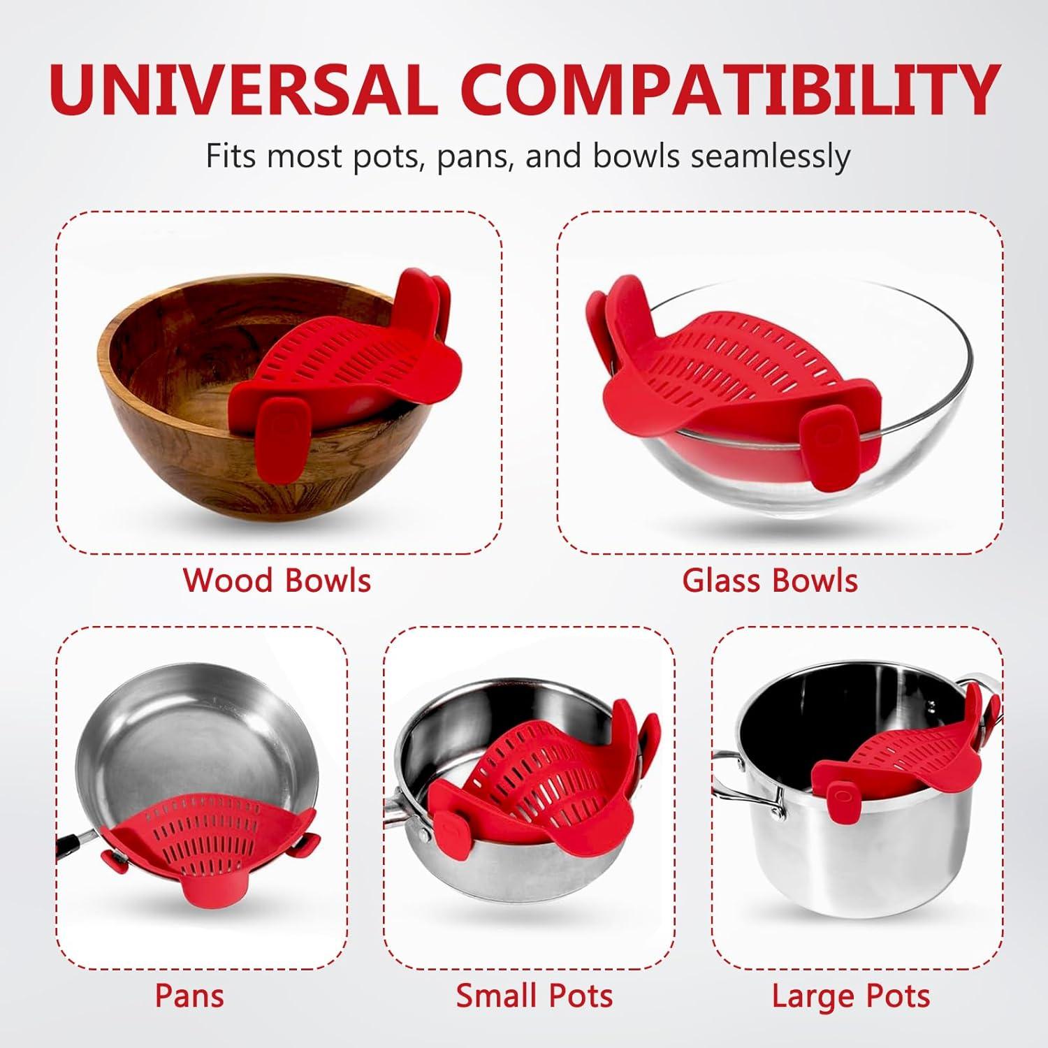 Colador de Silicona LUODAKA con Pinza para Olla Rojo 20.3x7.6cm