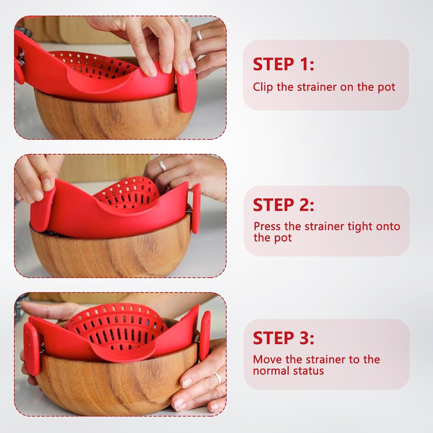 Colador de Silicona LUODAKA con Pinza para Olla Rojo 20.3x7.6cm