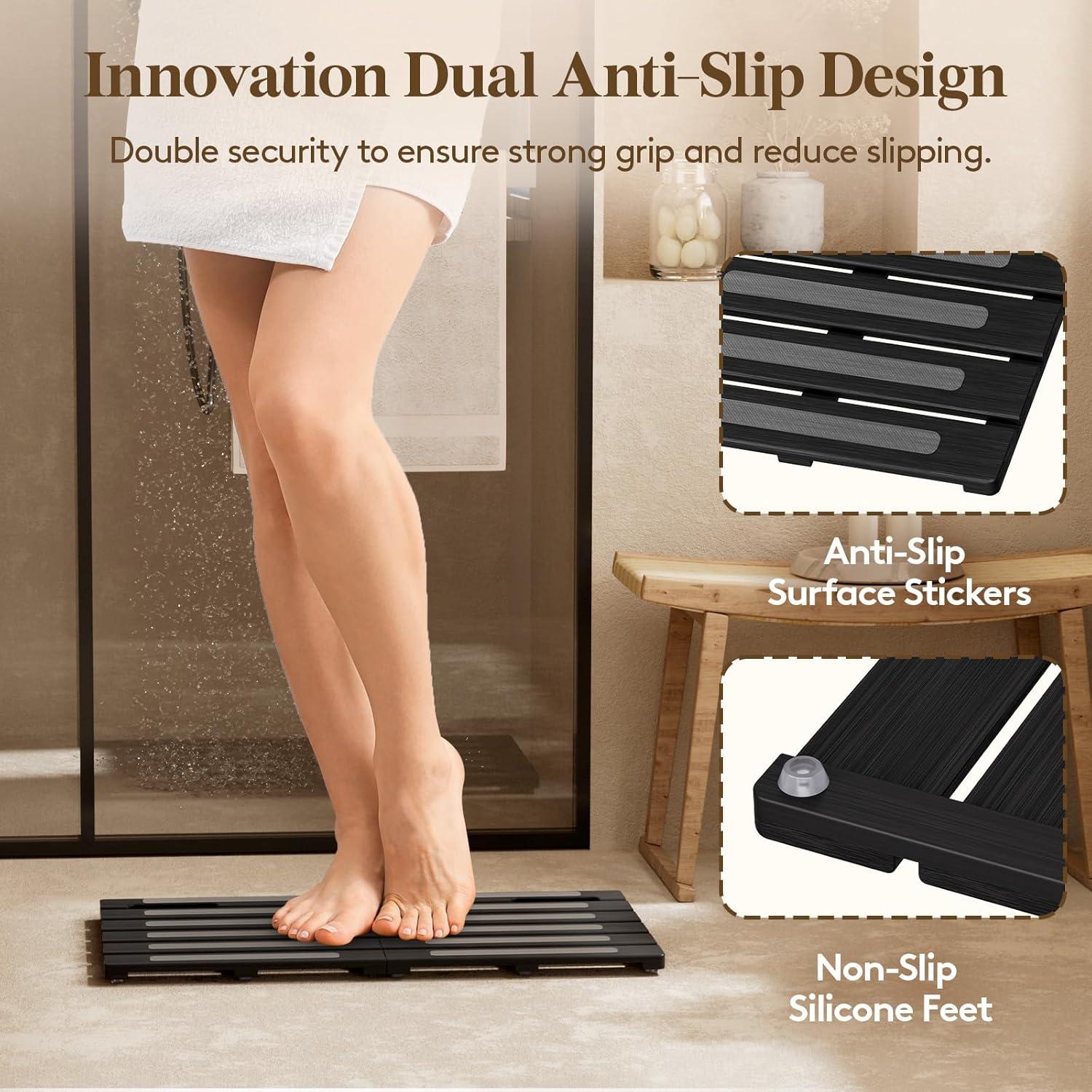 Alfombra de Baño Antideslizante Lifewit de Madera Negra 59.4x34.5 cm