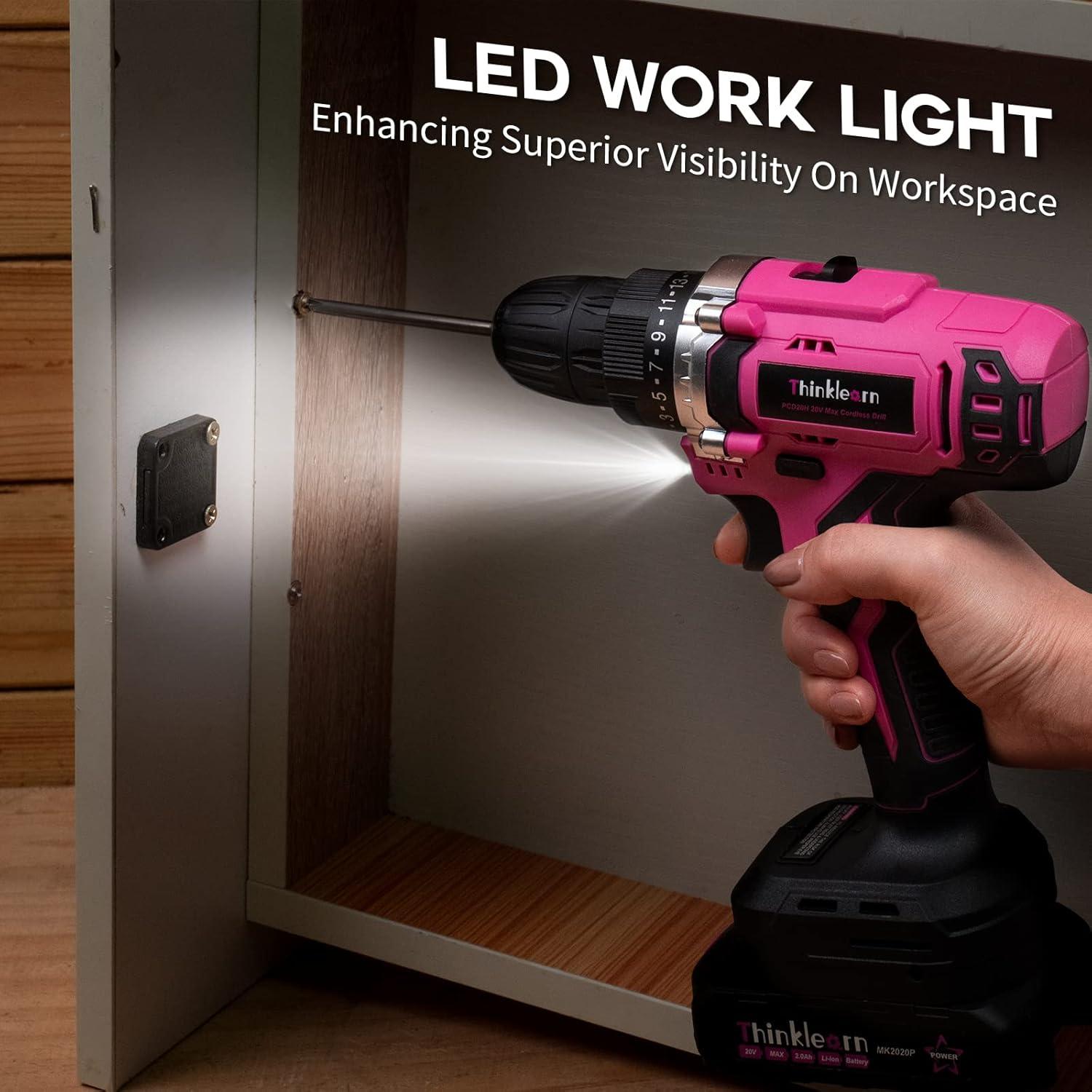 Taladro Inalámbrico Rosa ThinkLearn 20V con Accesorios