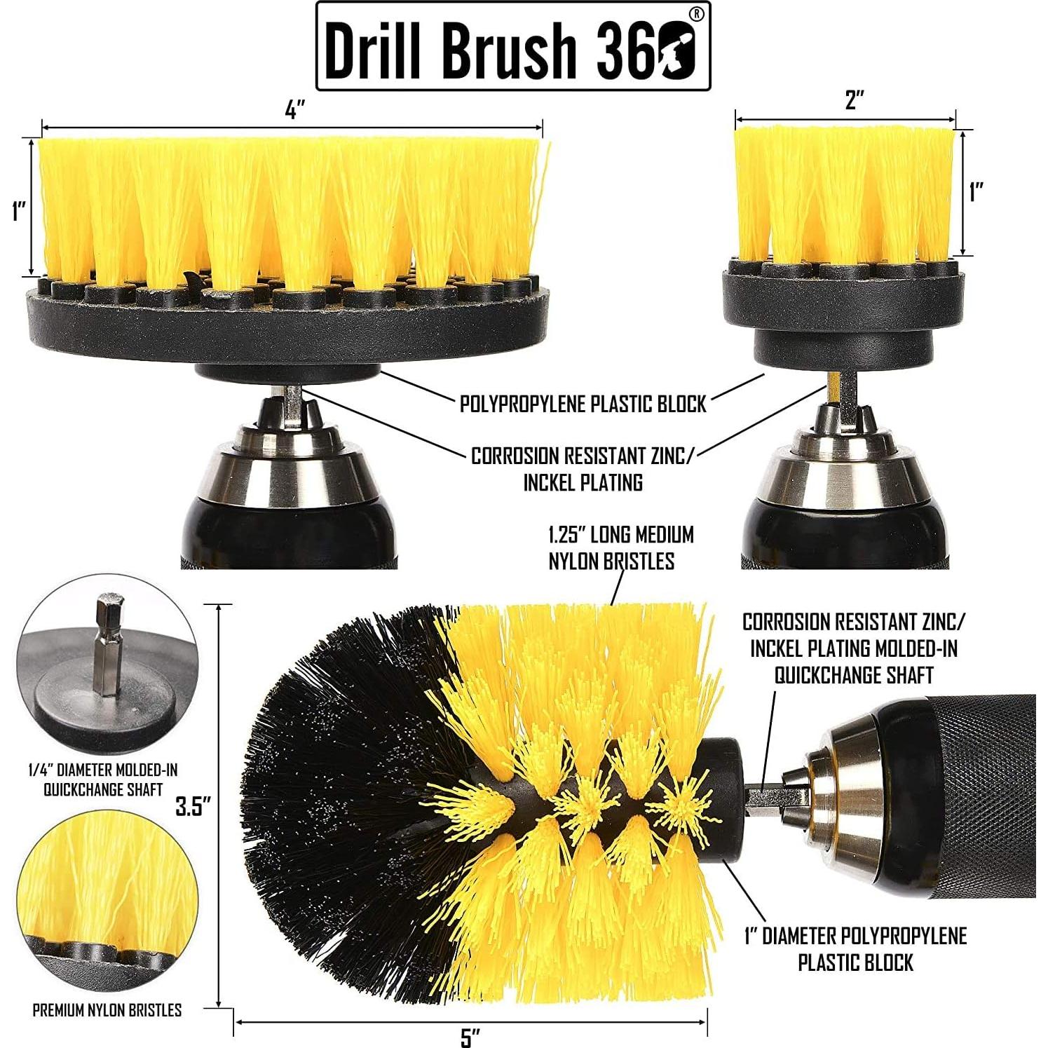Kit de 3 Cepillos de Limpieza Drill Brush 360 Amarillo