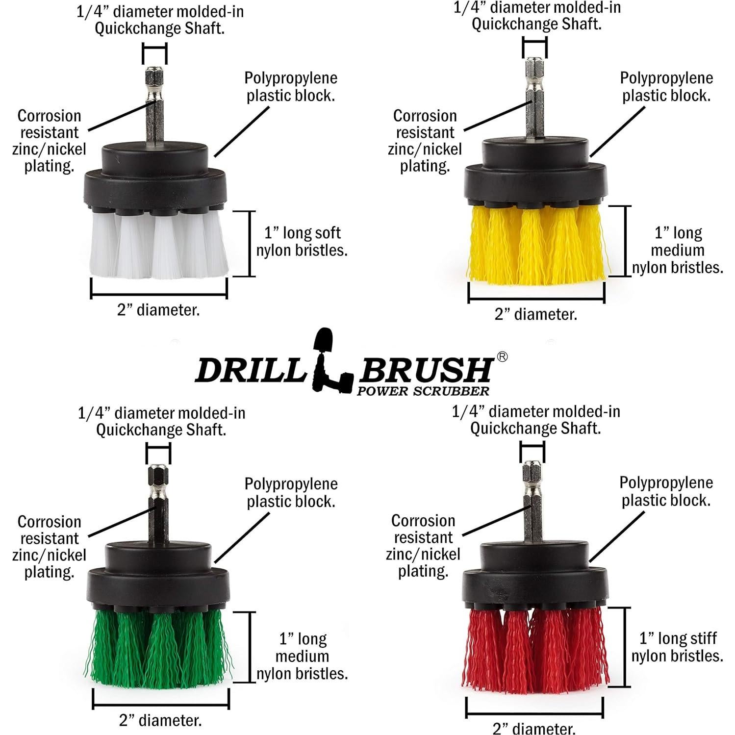 Kit de Cepillos de Limpieza Drillbrush 4 Piezas Nylon 5.08 cm