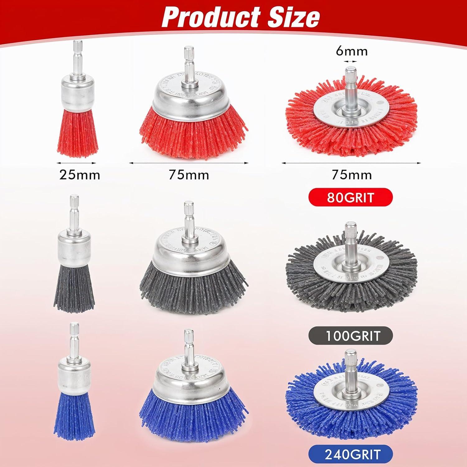 Juego de 9 Cepillos Abrasivos de Nylon JOUTYFOR 6 mm