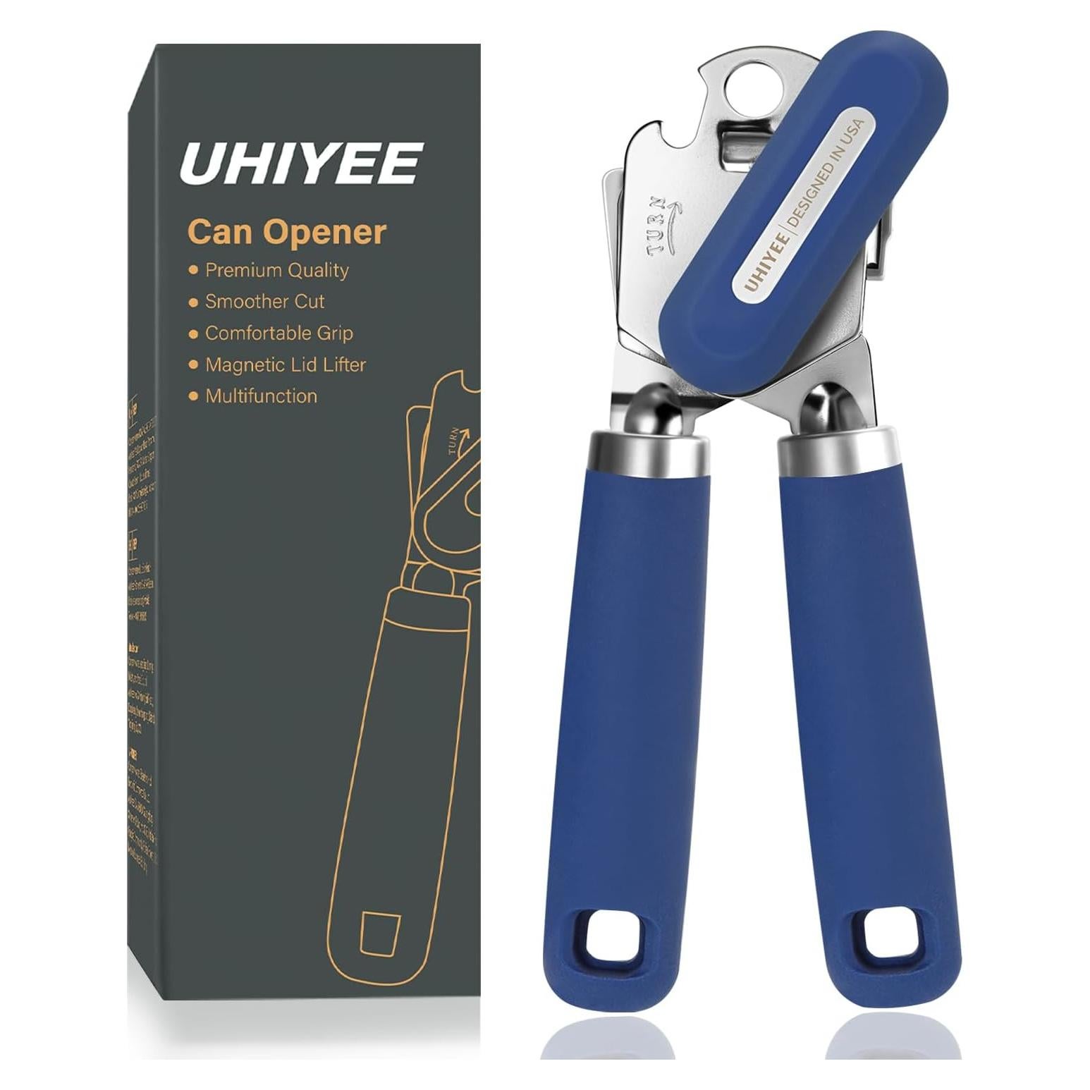 Abrelatas Manual UHIYEE de Acero Inoxidable Azul con Mango Suave