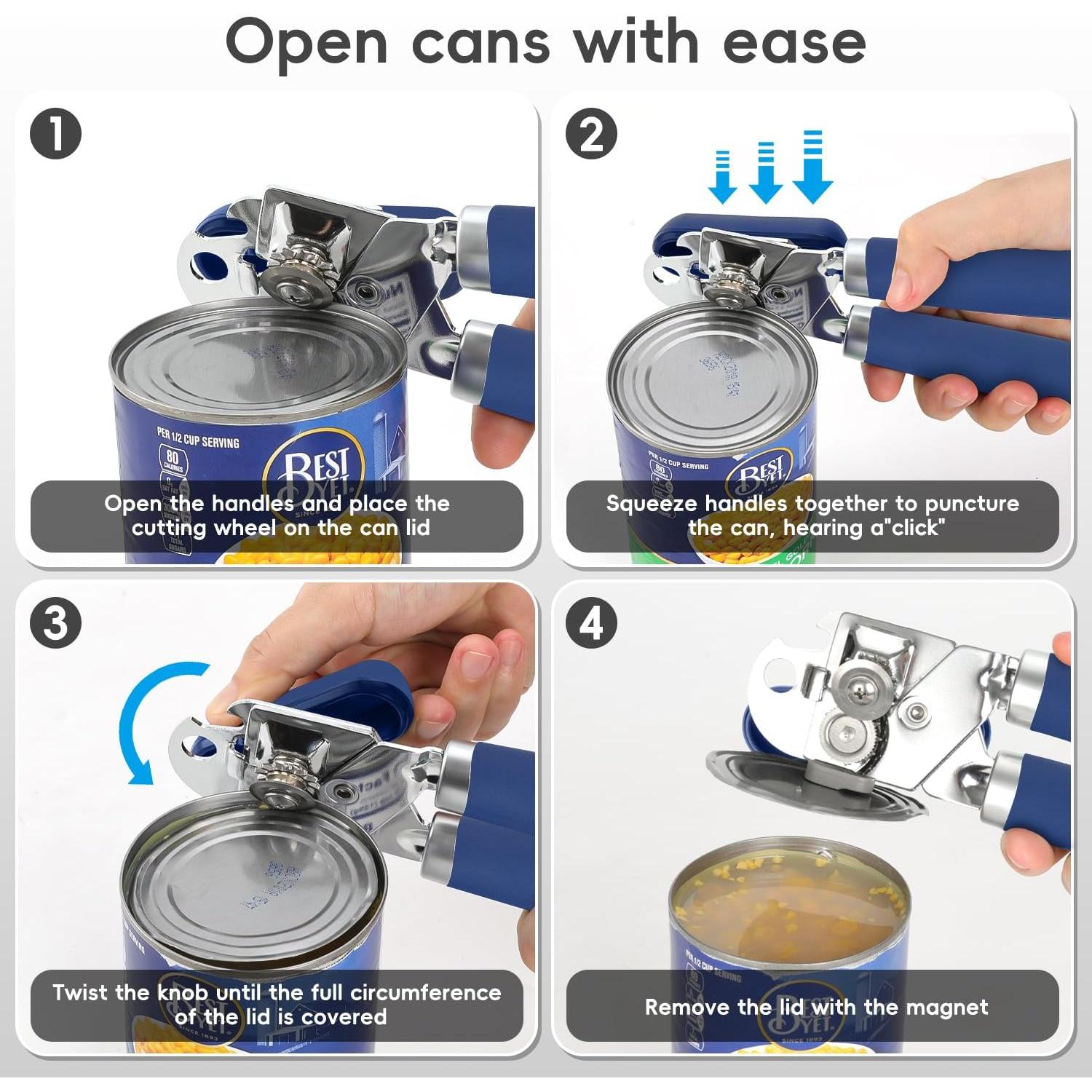 Abrelatas Manual UHIYEE de Acero Inoxidable Azul con Mango Suave