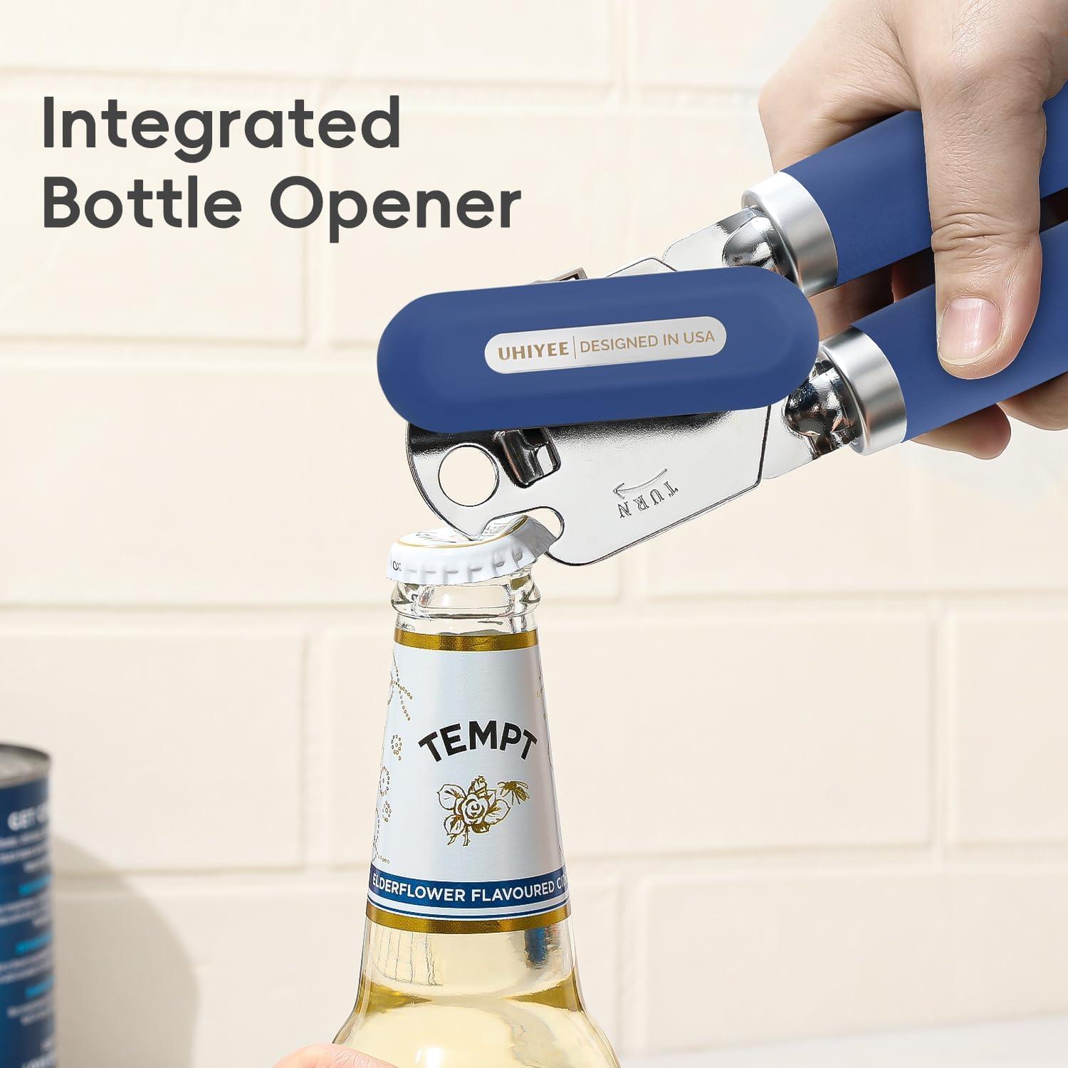 Abrelatas Manual UHIYEE de Acero Inoxidable Azul con Mango Suave