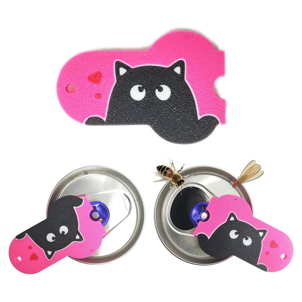 New Soda Can Opener Can Cover for Soda Easy Tab Opener and Drink Protector Cute Beverage Barricade for Coke Shields from Bugs,Bees,Flies,Dust at Party,BBQ, Beach(Cat Face Rose Red)