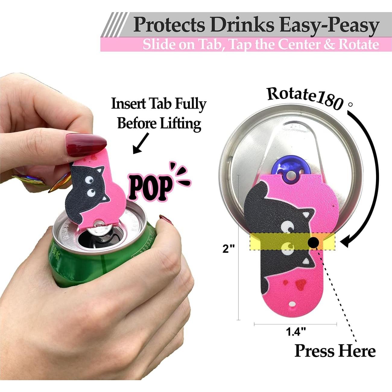 New Soda Can Opener Can Cover for Soda Easy Tab Opener and Drink Protector Cute Beverage Barricade for Coke Shields from Bugs,Bees,Flies,Dust at Party,BBQ, Beach(Cat Face Rose Red)
