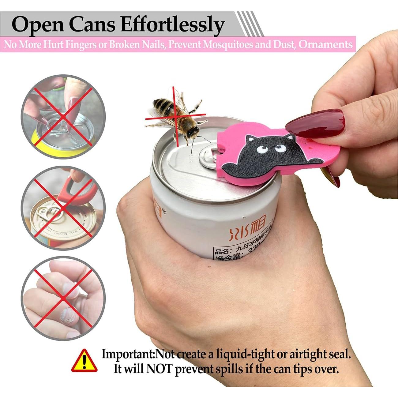 New Soda Can Opener Can Cover for Soda Easy Tab Opener and Drink Protector Cute Beverage Barricade for Coke Shields from Bugs,Bees,Flies,Dust at Party,BBQ, Beach(Cat Face Rose Red)