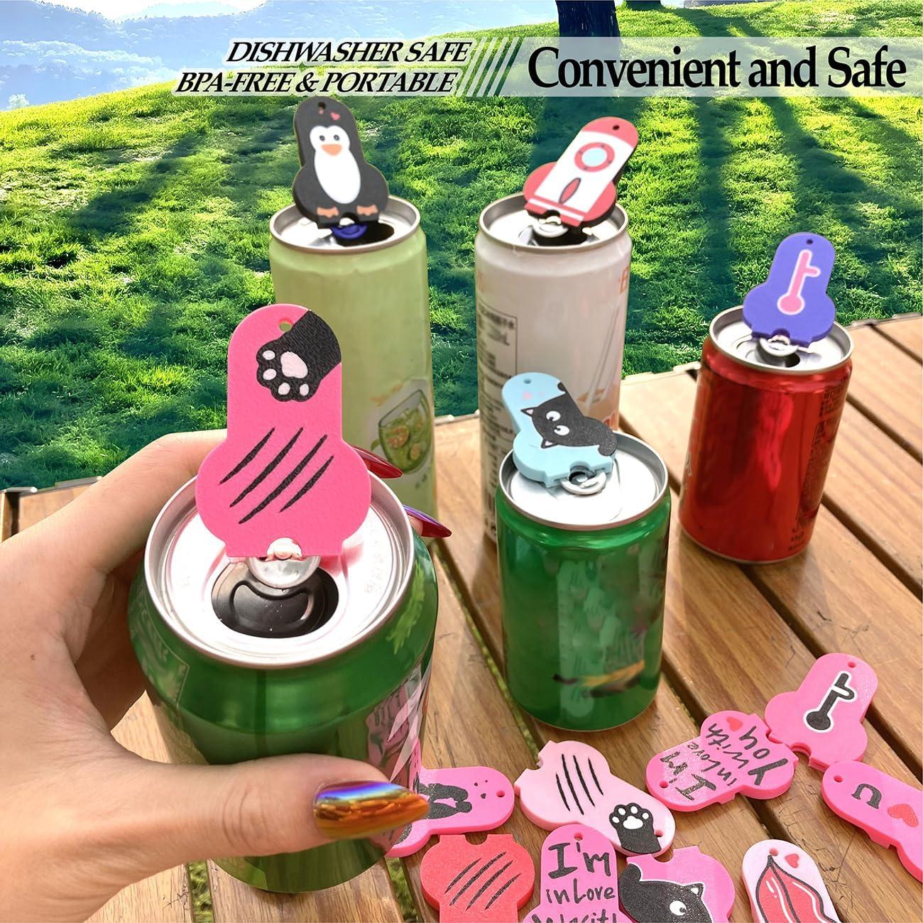 New Soda Can Opener Can Cover for Soda Easy Tab Opener and Drink Protector Cute Beverage Barricade for Coke Shields from Bugs,Bees,Flies,Dust at Party,BBQ, Beach(Cat Face Rose Red)