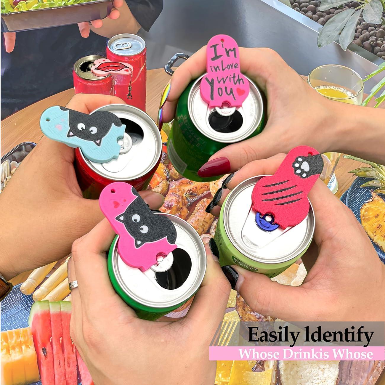 New Soda Can Opener Can Cover for Soda Easy Tab Opener and Drink Protector Cute Beverage Barricade for Coke Shields from Bugs,Bees,Flies,Dust at Party,BBQ, Beach(Cat Face Rose Red)