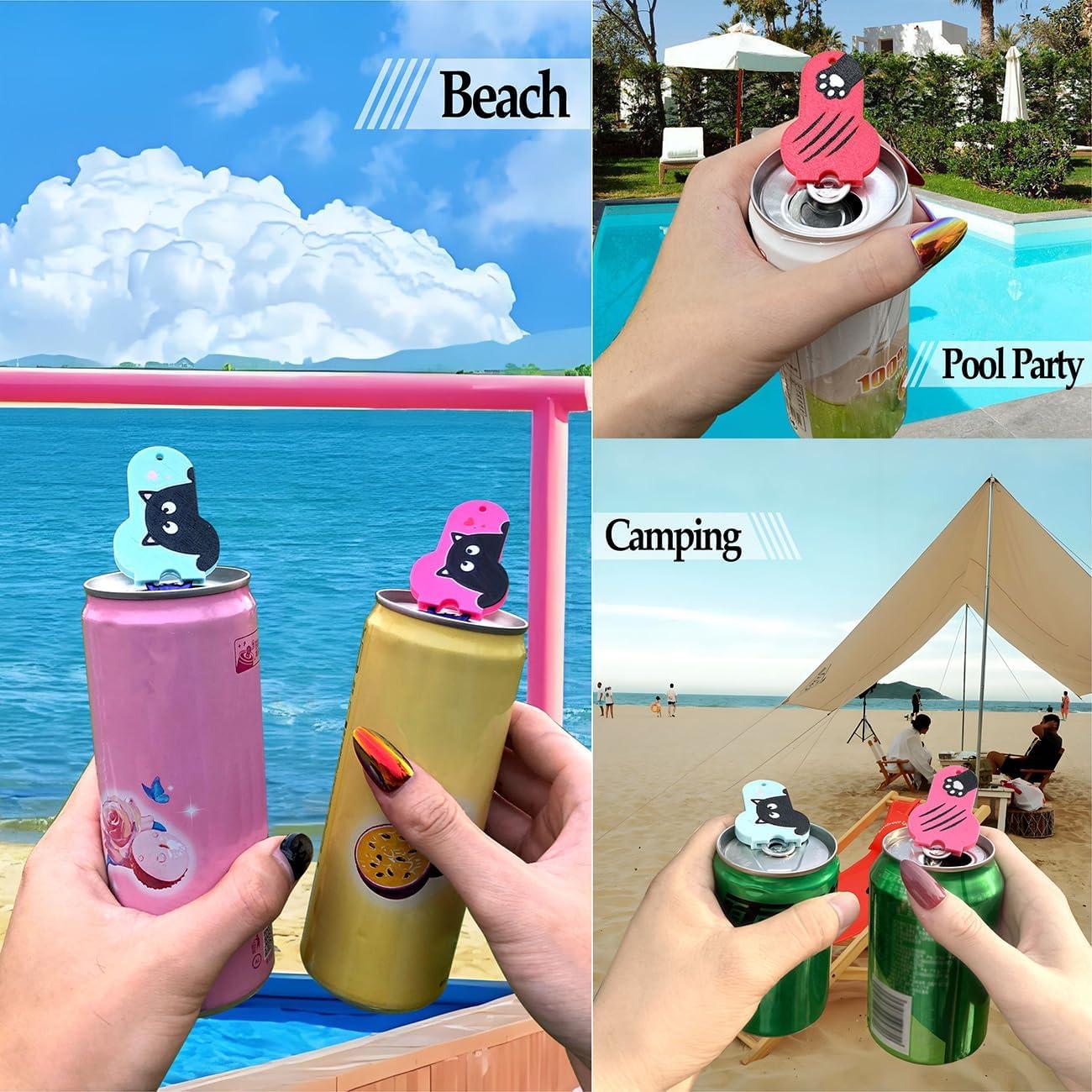 New Soda Can Opener Can Cover for Soda Easy Tab Opener and Drink Protector Cute Beverage Barricade for Coke Shields from Bugs,Bees,Flies,Dust at Party,BBQ, Beach(Cat Face Rose Red)