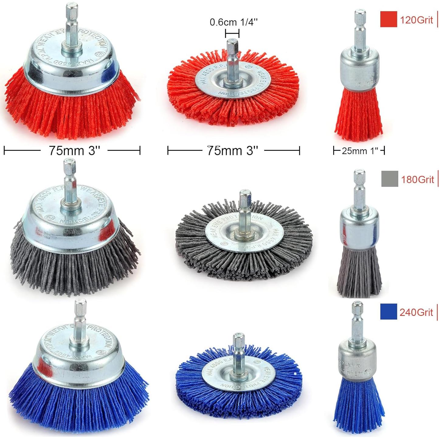 Juego de Cepillos de Nylon MAXMAN para Taladro - 9 Piezas