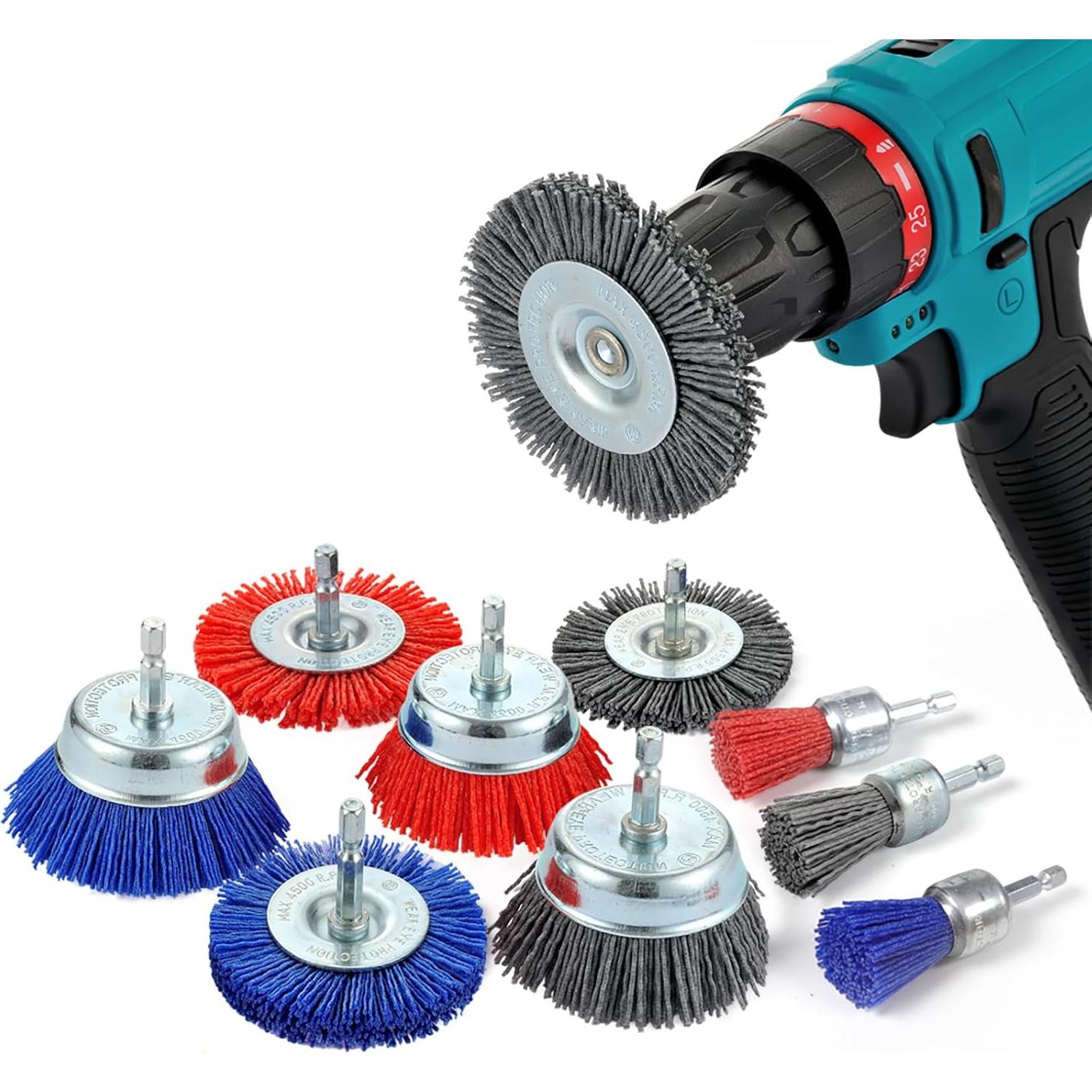 Juego de Cepillos de Nylon MAXMAN para Taladro - 9 Piezas