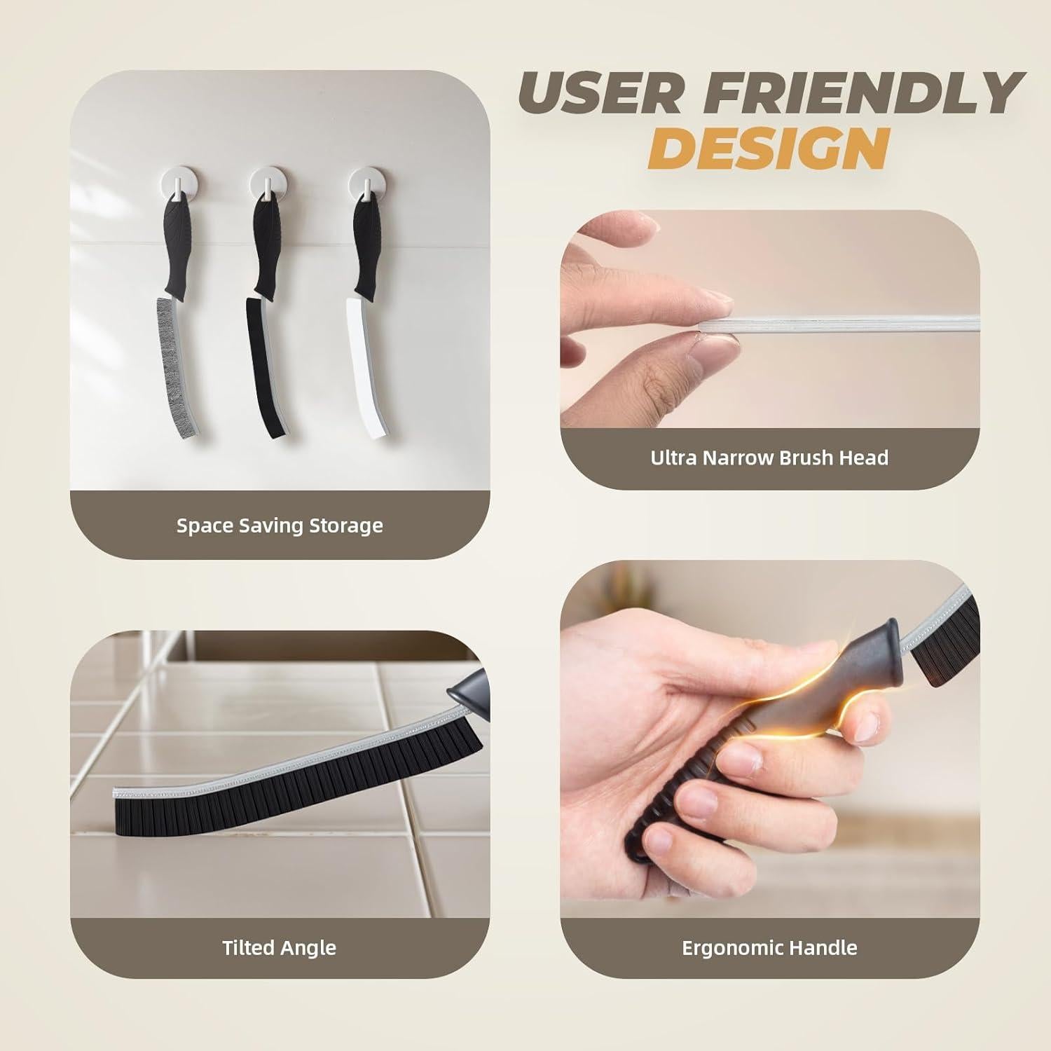 Juego de Cepillos de Limpieza KMOSENIA - 3 Unidades, Negro/Blanco