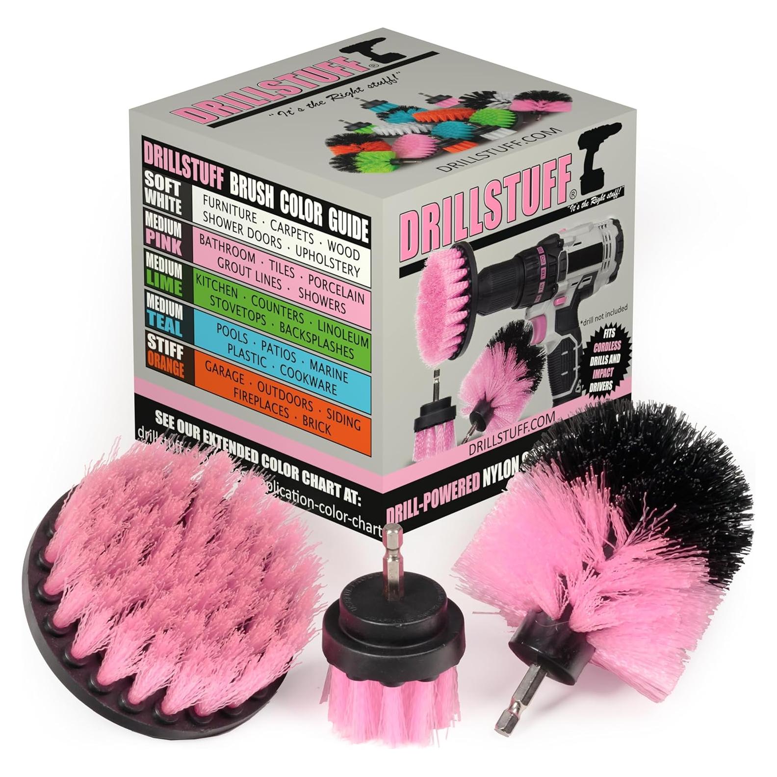 Cepillo de Taladro Rosa Drillstuff para Limpieza de Baño 4"