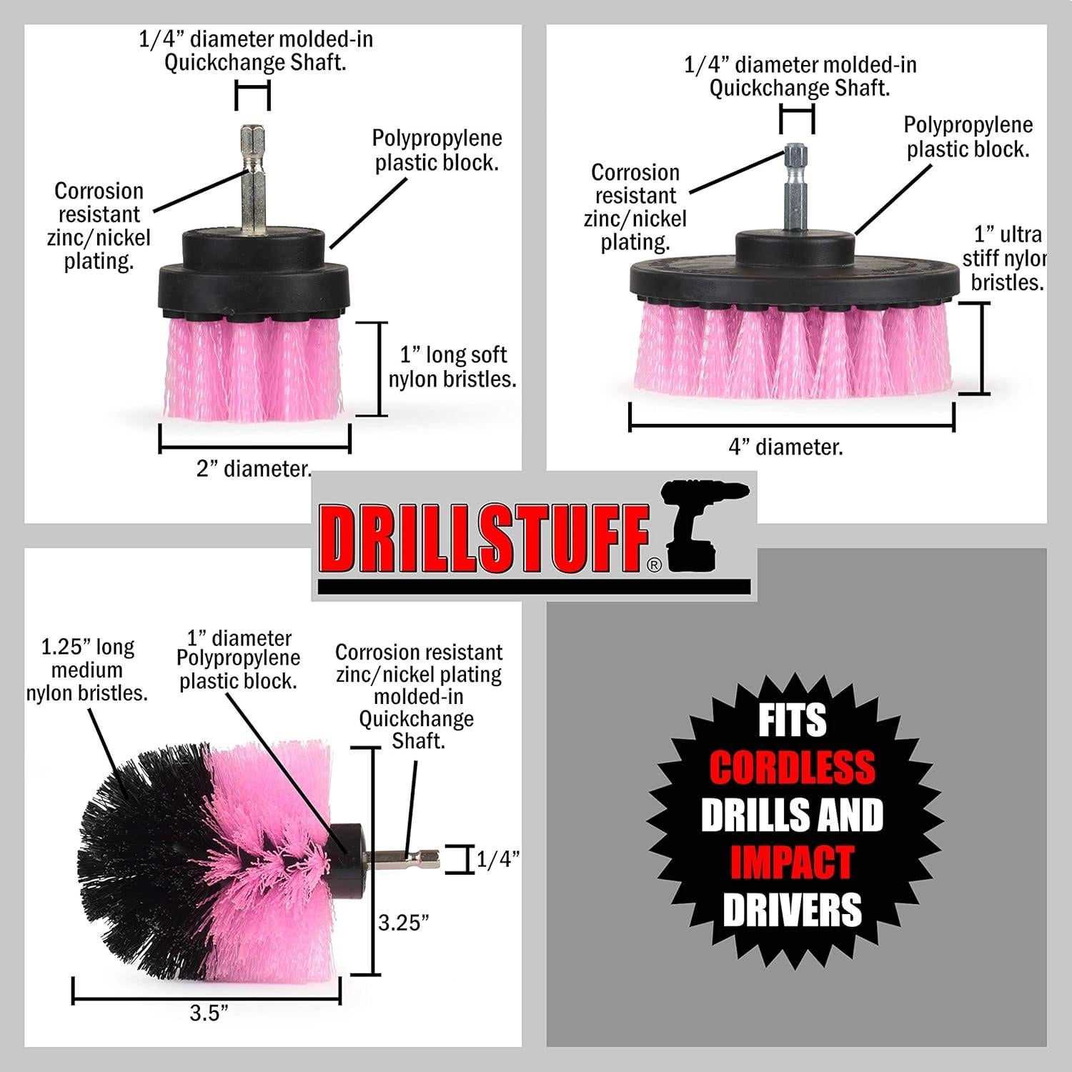 Cepillo de Taladro Rosa Drillstuff para Limpieza de Baño 4"