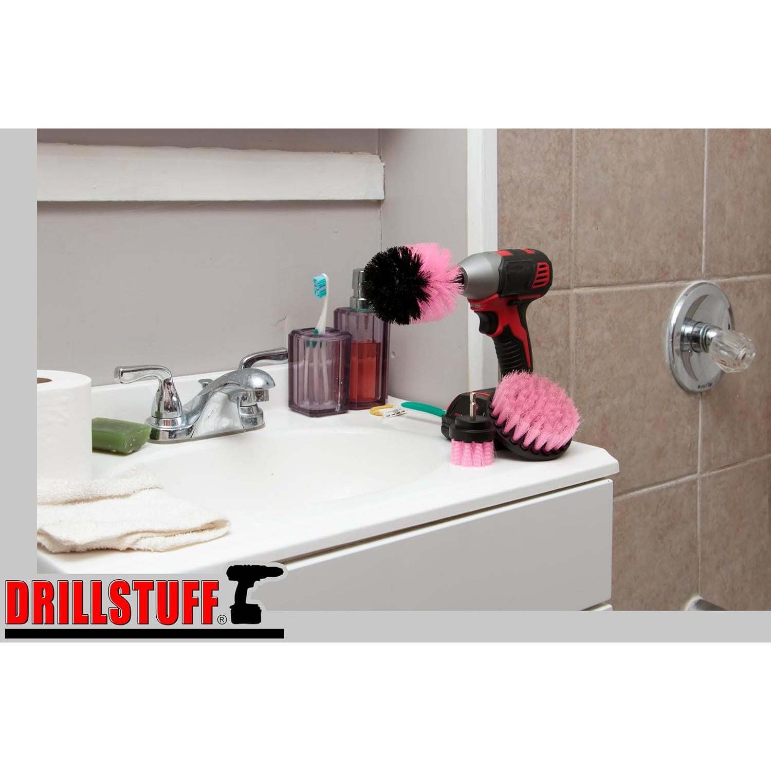Cepillo de Taladro Rosa Drillstuff para Limpieza de Baño 4"