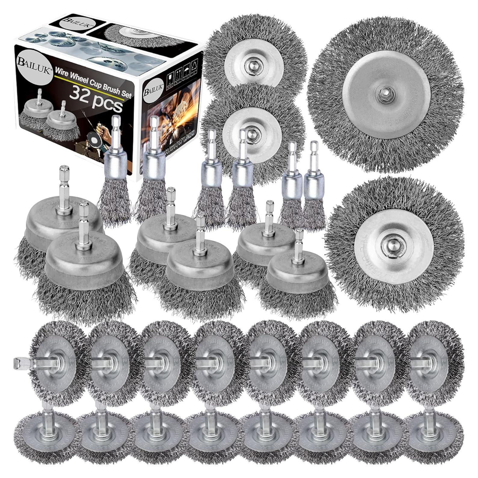 Juego de Cepillos de Copa de Alambre BAILUK 32 Piezas 100-100 mm