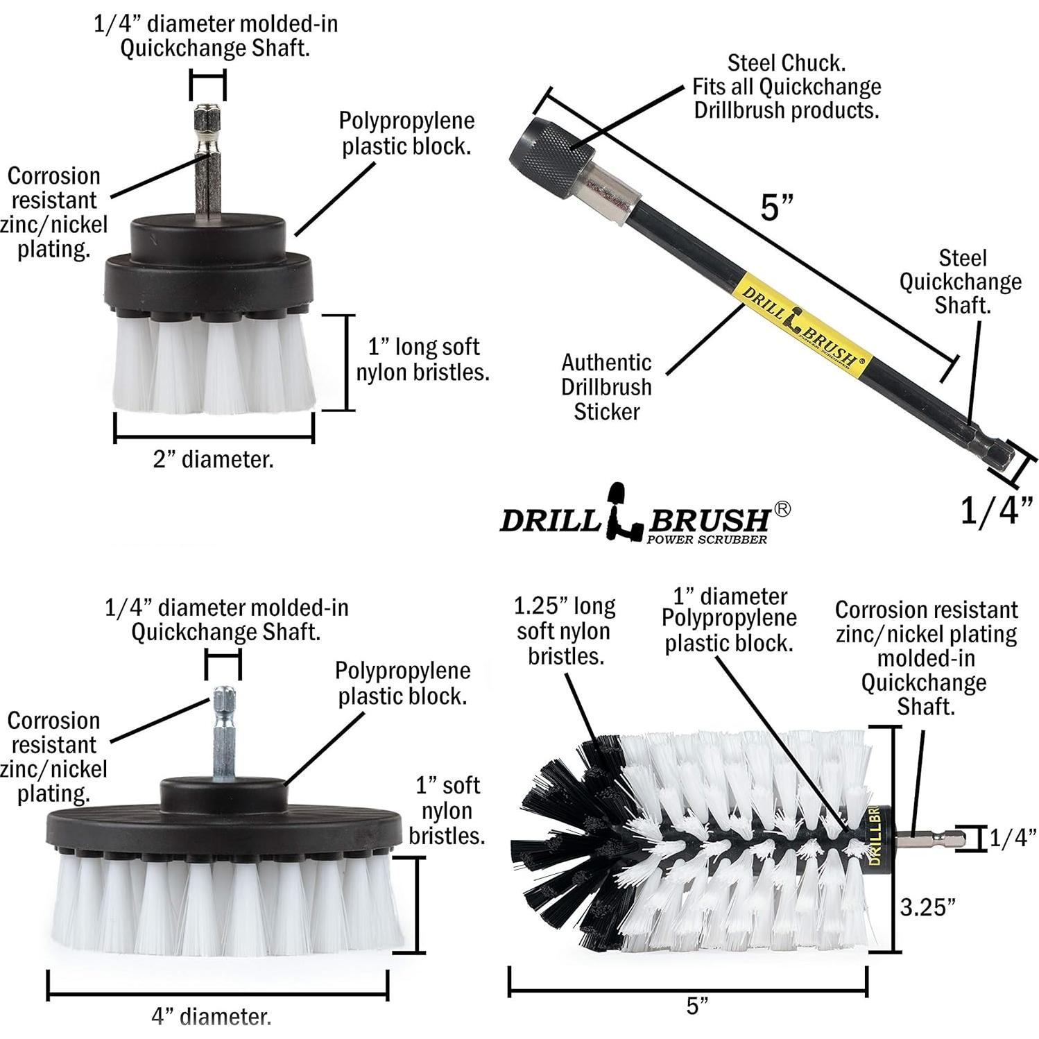 Kit de Limpieza Automotriz Drillbrush - Cepillos de Nylon Suave