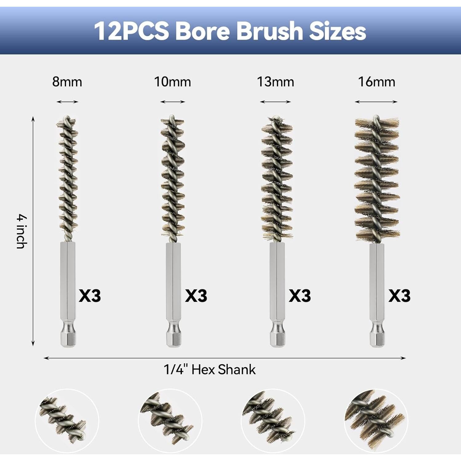 Juego de Cepillos de Alambre Inoxidable 12 Pcs 8-16 mm