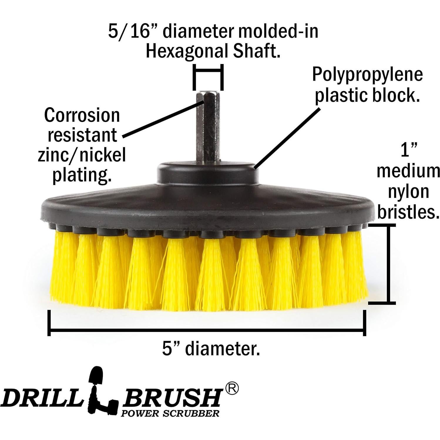 Cepillo de limpieza para taladro Drillbrush 5" amarillo