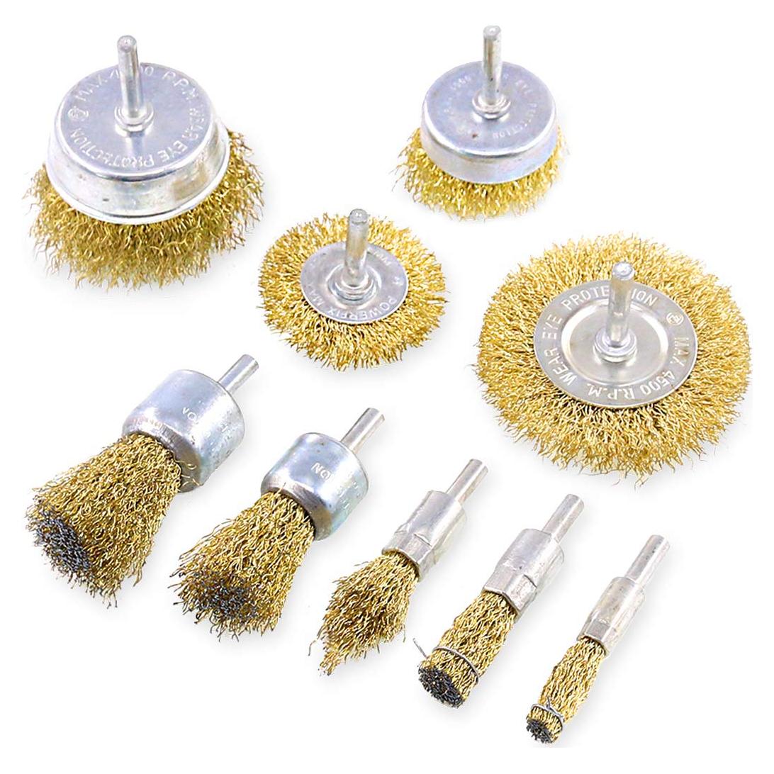 Conjunto de cepillos de alambre Swpeet 9 piezas con recubrimiento de latón