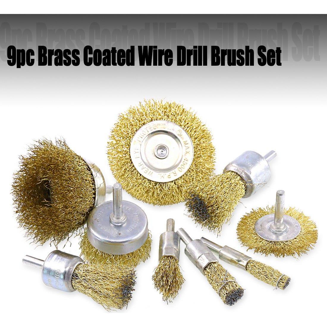 Conjunto de cepillos de alambre Swpeet 9 piezas con recubrimiento de latón