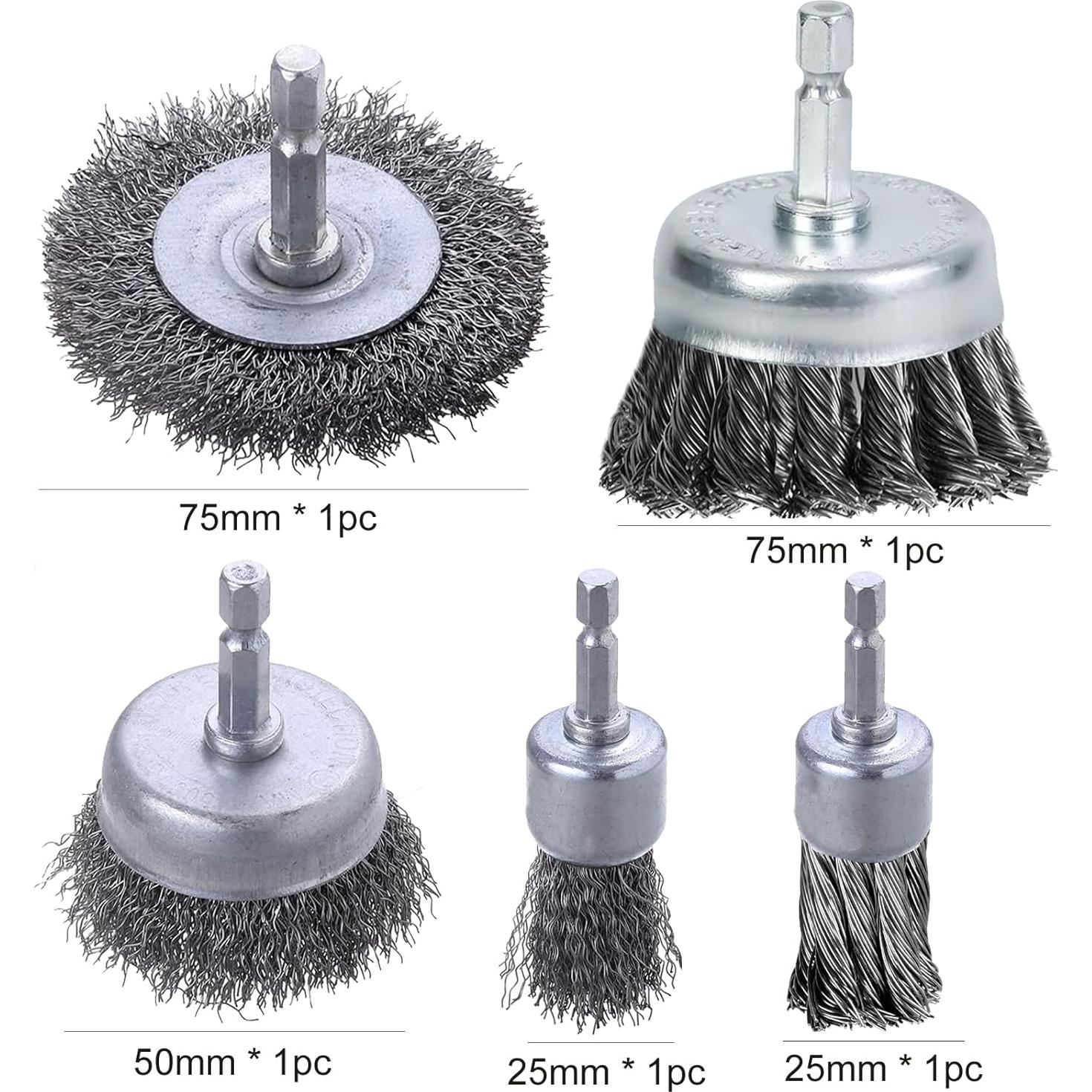 Juego de 5 cepillos de alambre ONEINHE para taladros 75mm-25mm
