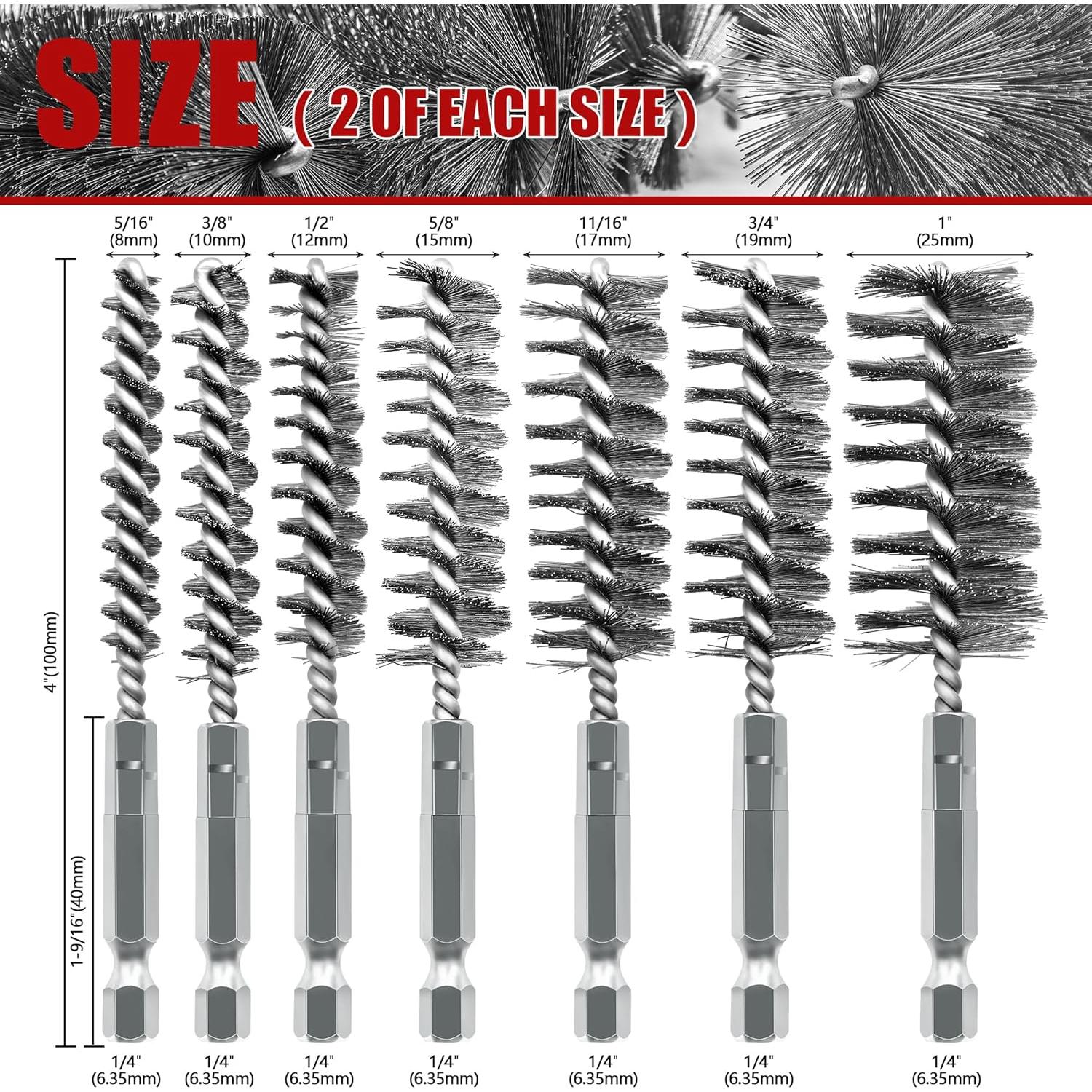 Juego de 14 Cepillos de Alambre Inoxidable PokShow 5-25mm