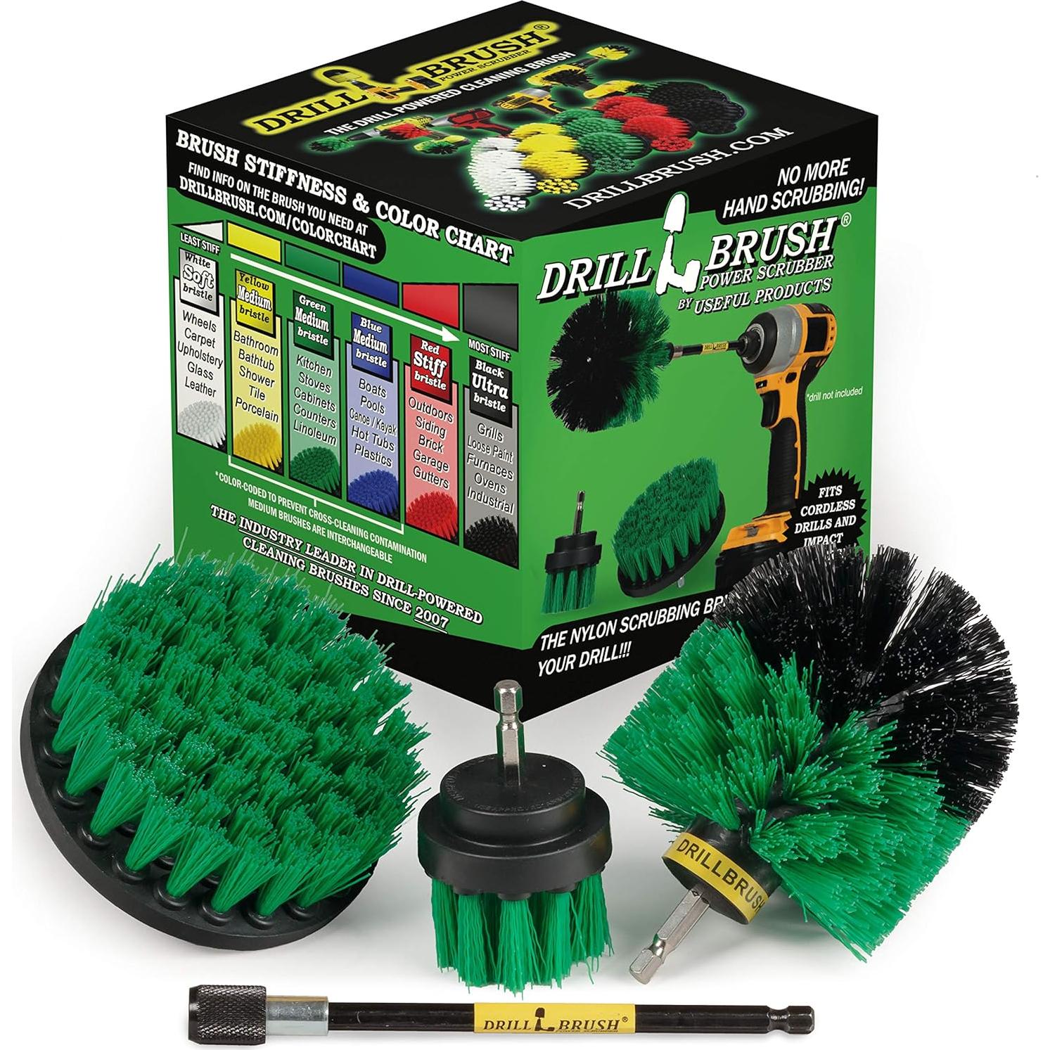 Kit de Cepillos de Limpieza Drillbrush Verde para Cocina