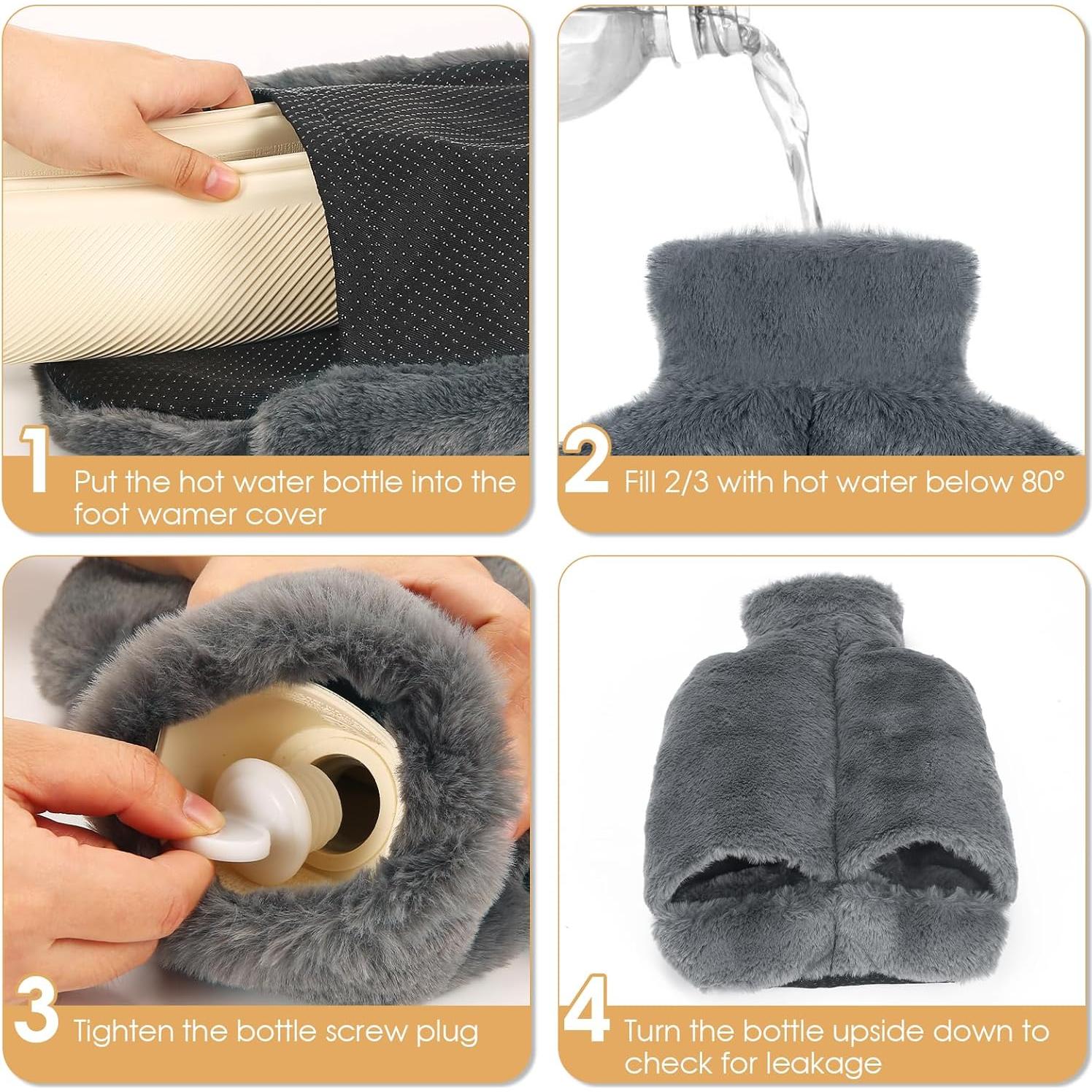 Calentador de pies WESTHL 2L con funda de felpa lavable - Gris oscuro