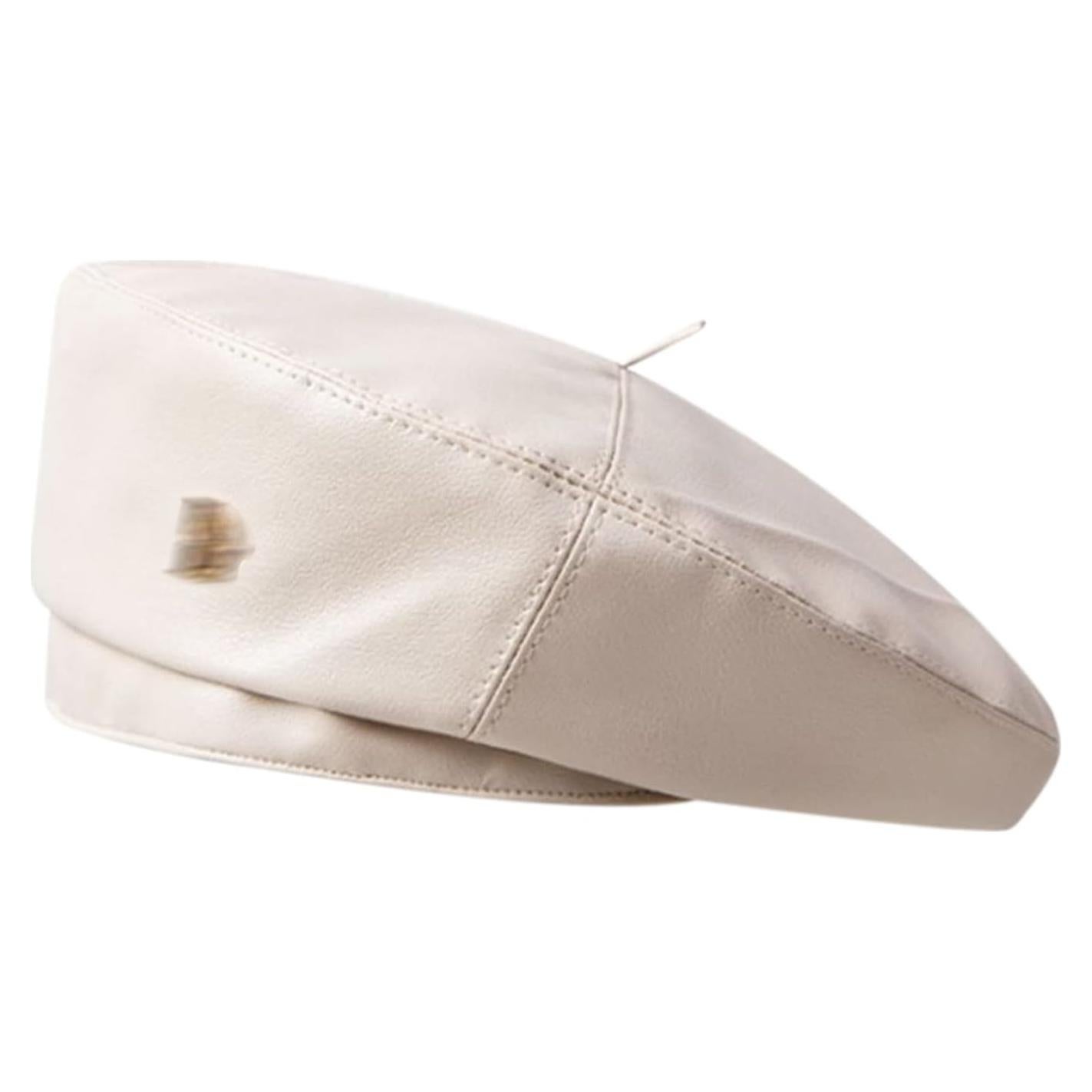 Gorro Boina Clásico de PU para Mujeres - Ajustable Beige