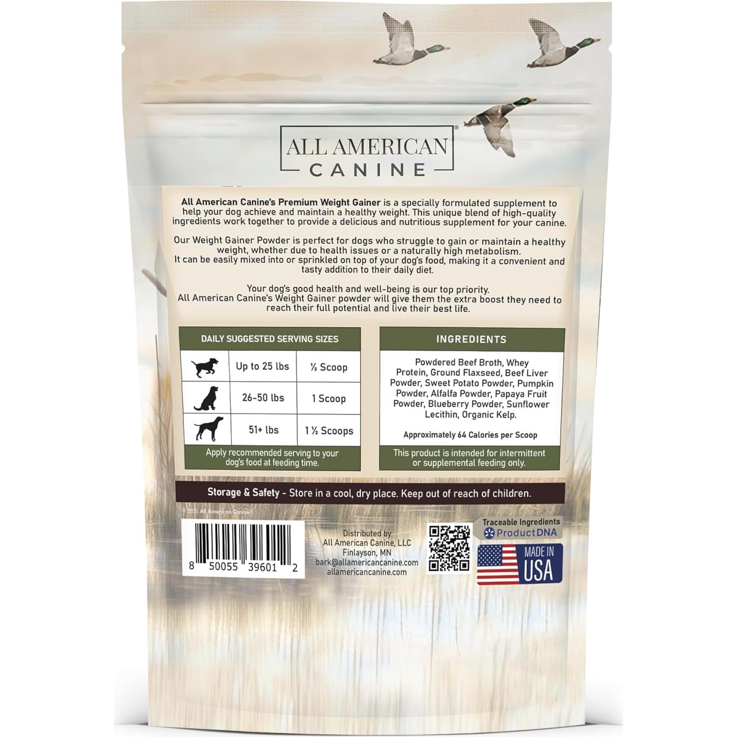 Dog Weight Gainer – High Calorie Dog Food Supplement & Protein Powder for Rapid Weight Gain, Mass, and Recovery – Appetite Stimulant – 60 Servings