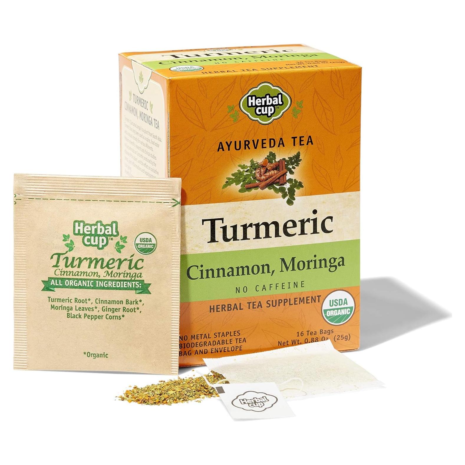 Té de Cúrcuma Orgánica Herbal Cup - Moringa y Canela 16 Bolsitas