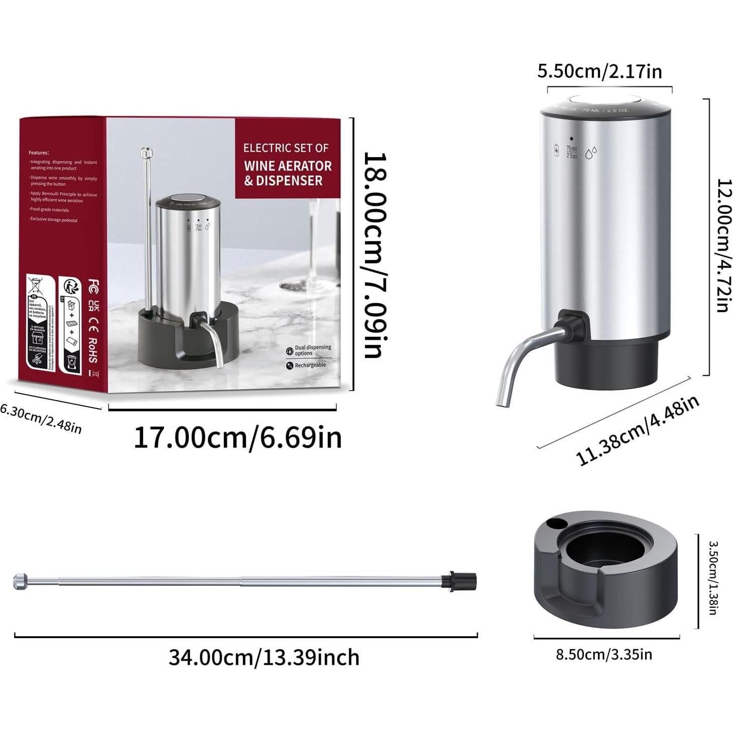 Aereador de Vino Eléctrico Aisining con Decantador y Dispensador
