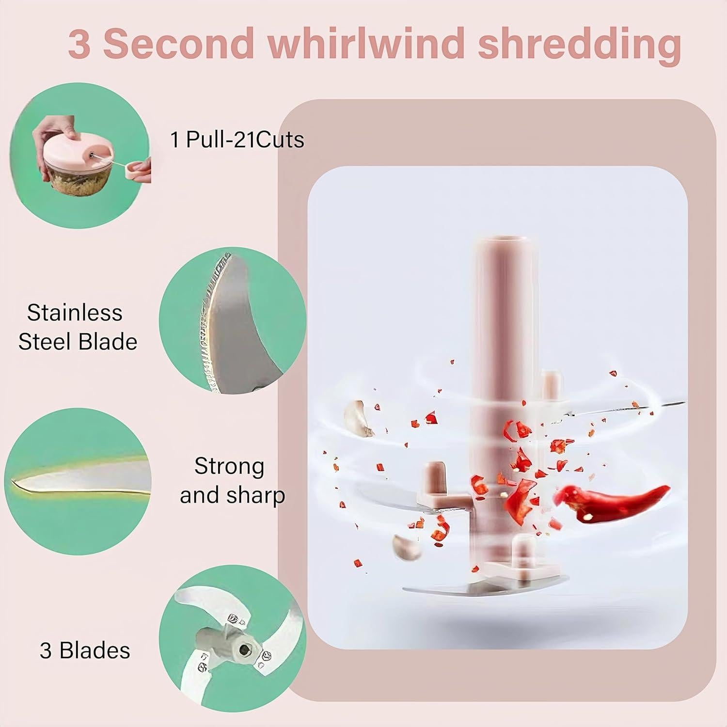 Picador de Alimentos Manual SXSWNSDLX 500ml Rosa - Versátil y Portátil