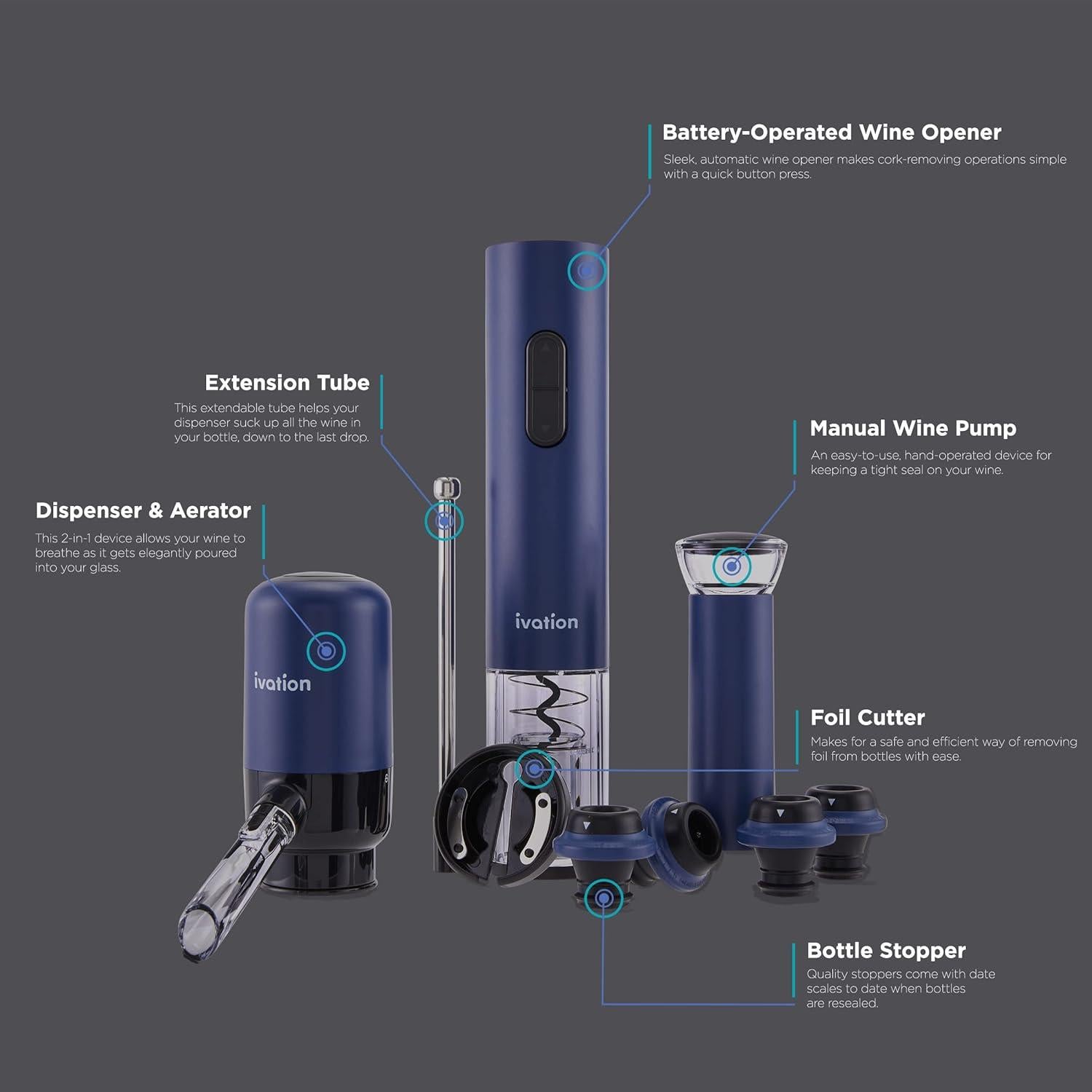 Conjunto de Regalo de Vino Ivation - Abrebotellas Eléctrico y Accesorios