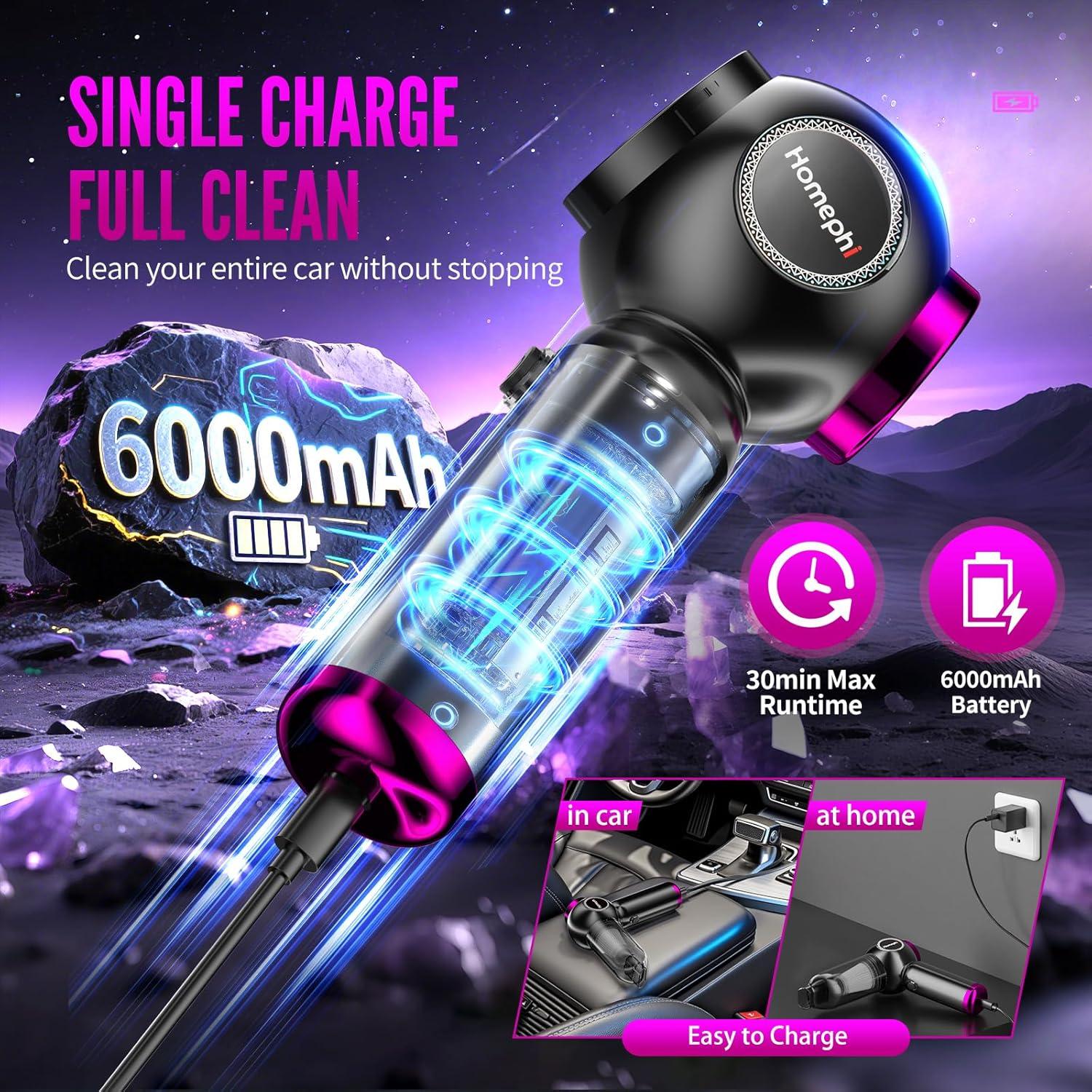 Aspiradora de Coche Portátil Homephi VC03 17500Pa Recargable